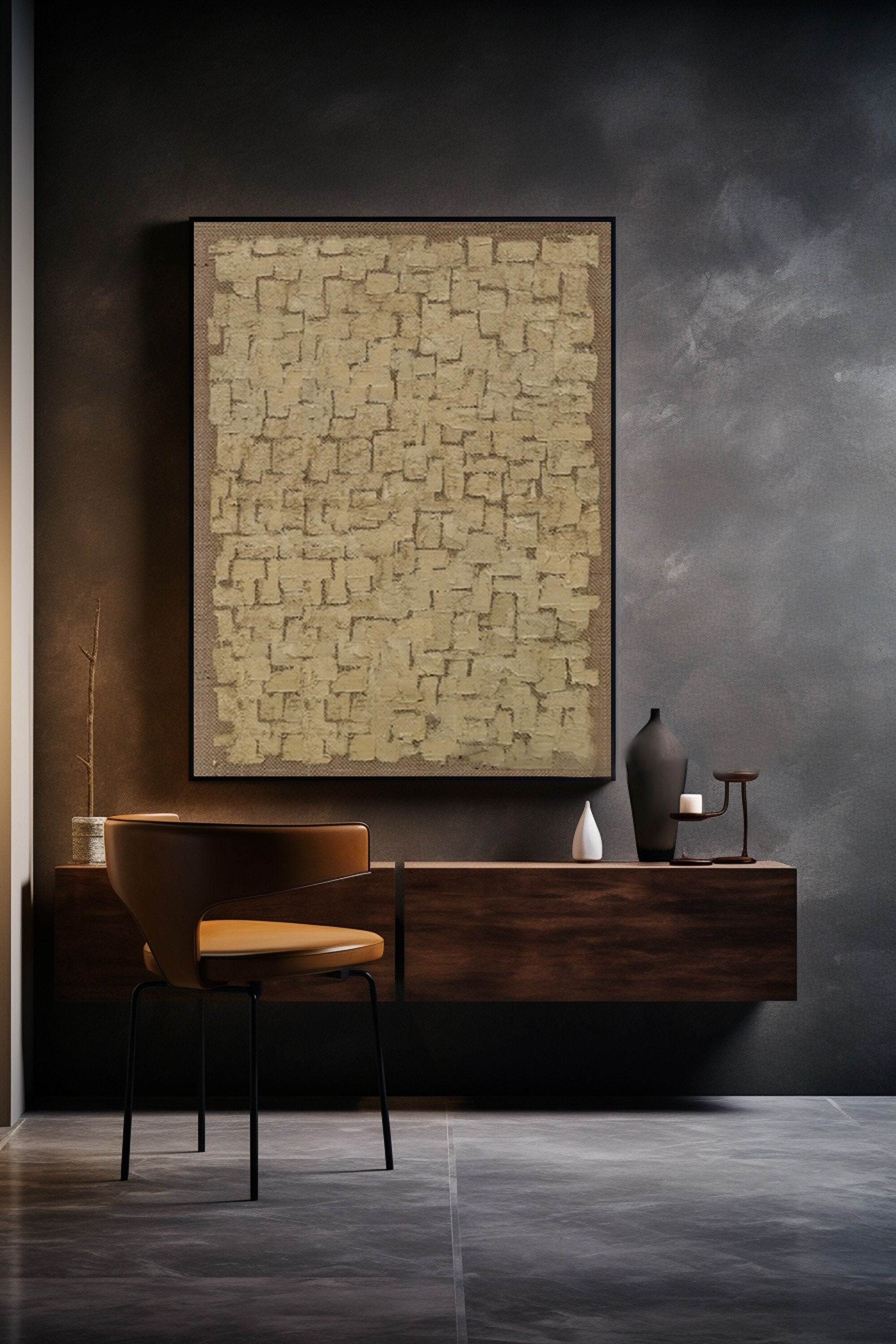 Beige Texture Abstract Oil Painting, Wabi-Sabi Art #TB 038
