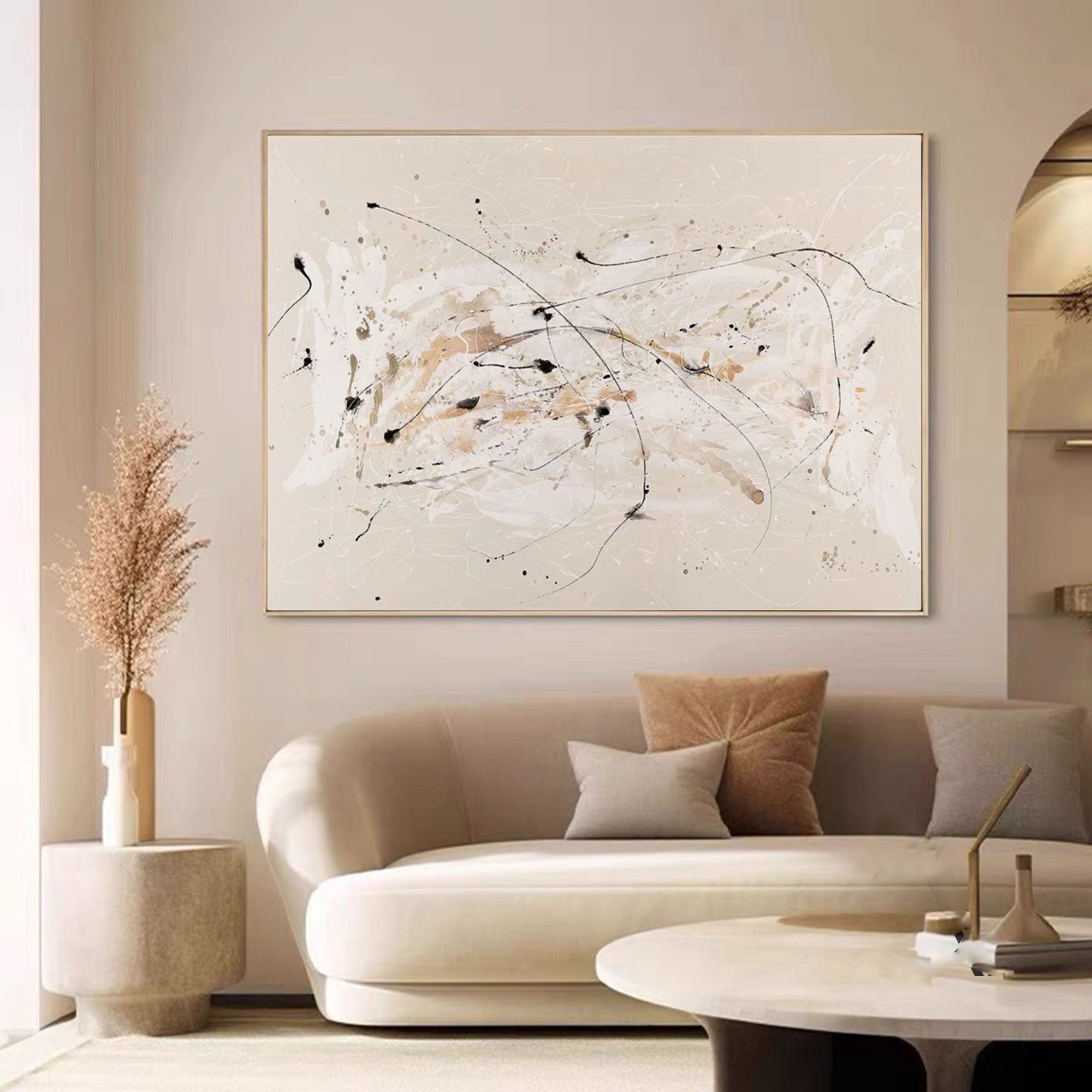 Modern Abstract Splatter Art, Beige Brown Black Dynamic #TB 078