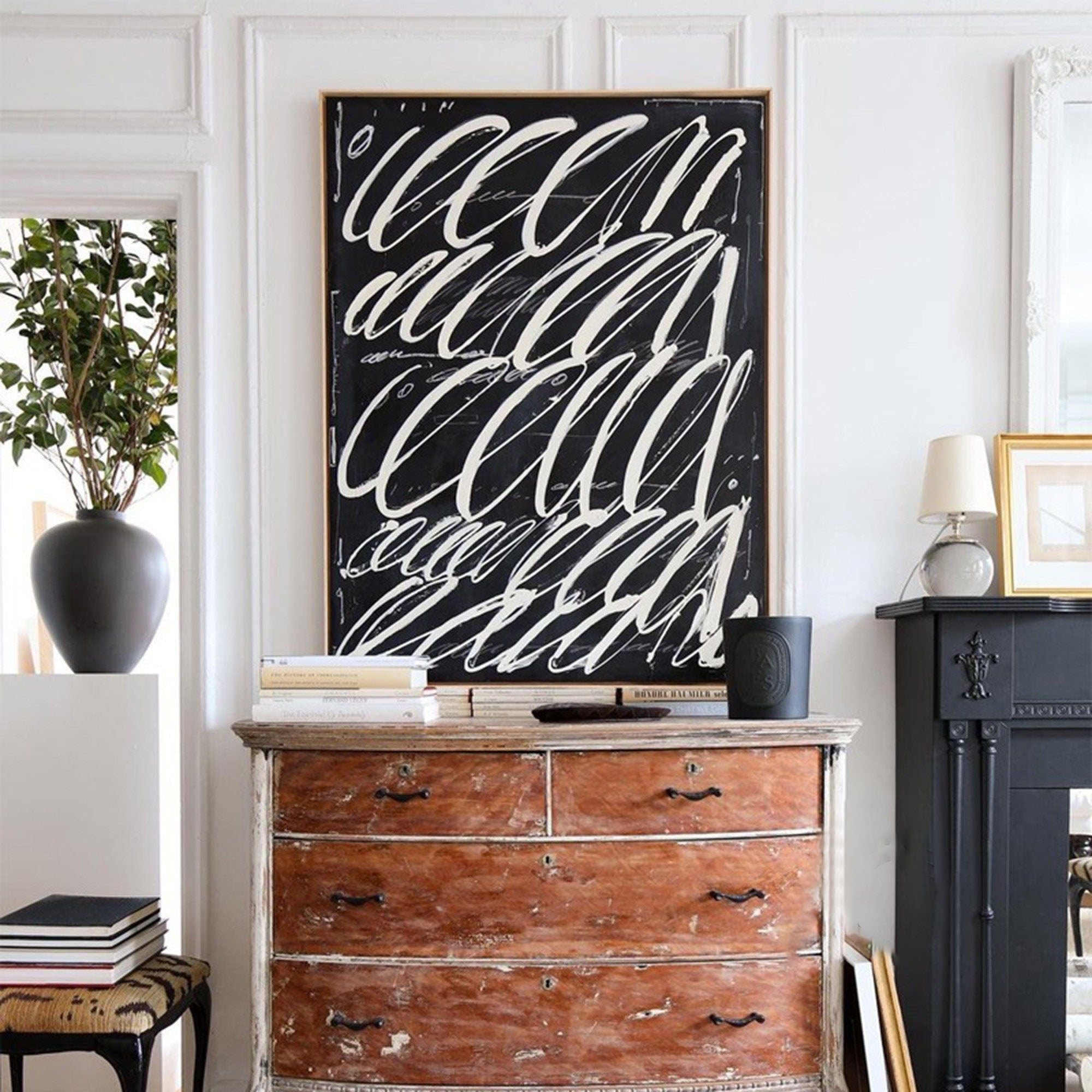 Black and White Abstract Calligraphy - Modern Art Decor #TB 057