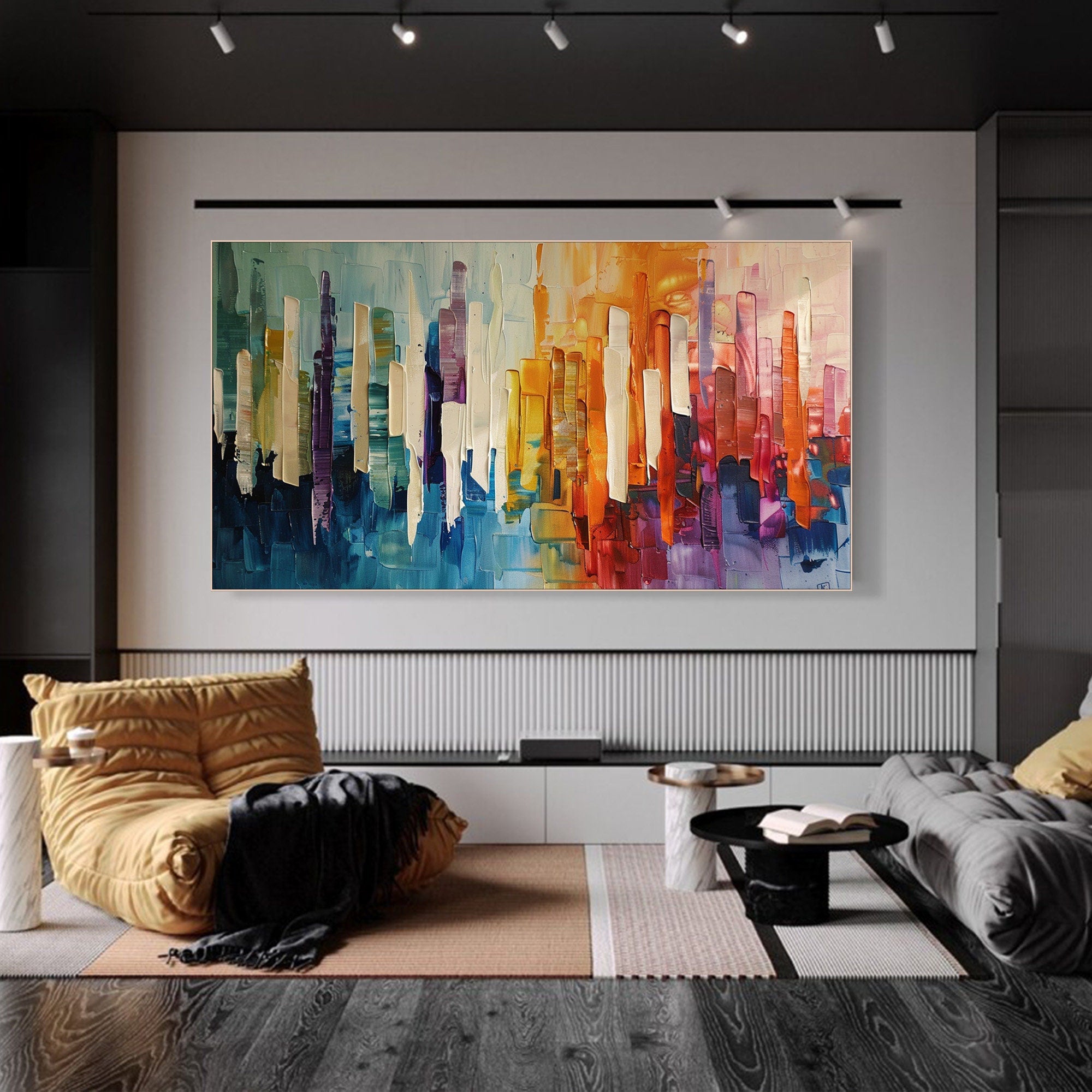 Modern City Abstract Oil Painting, Colorful Skyline Art Wall Decor #TB 055