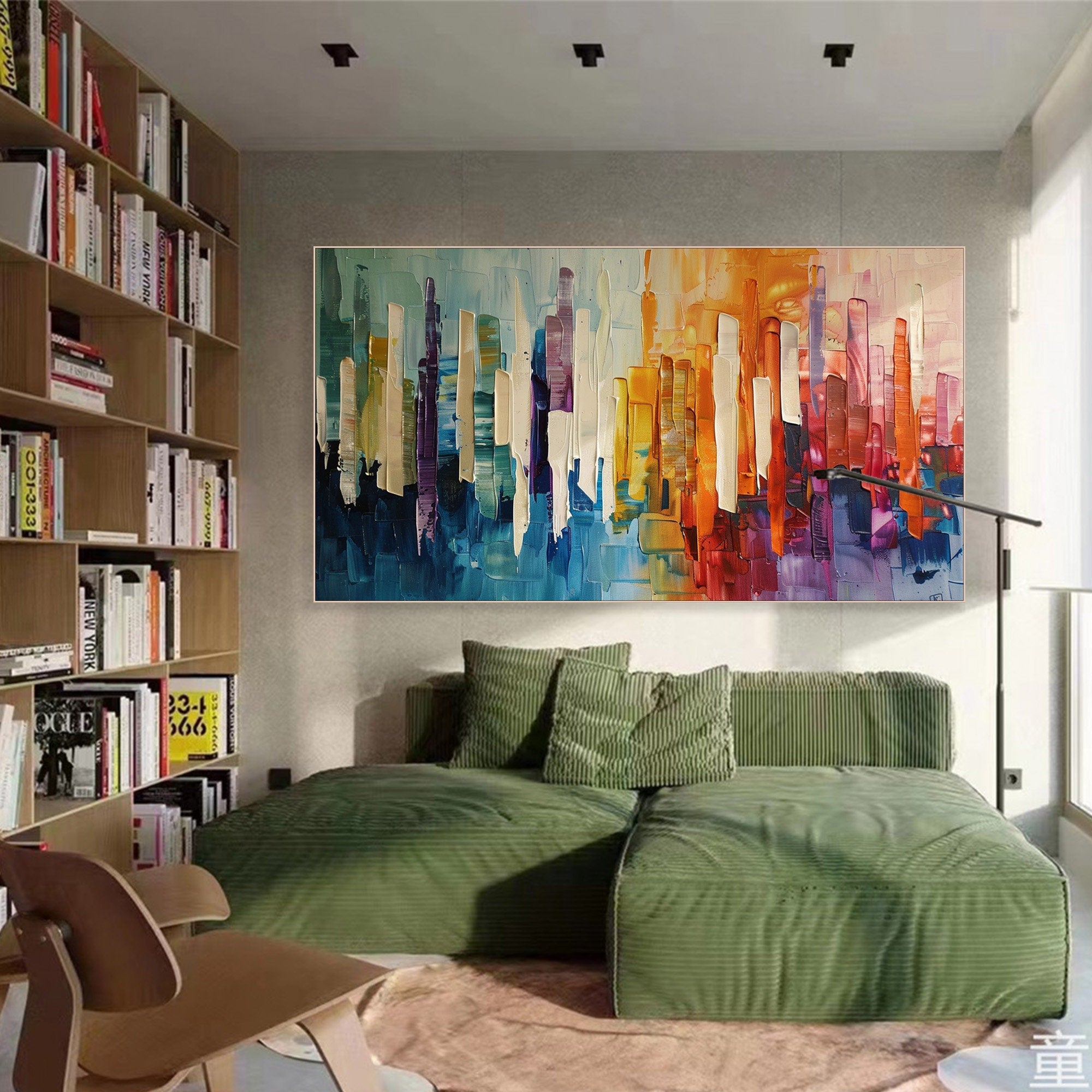 Modern City Abstract Oil Painting, Colorful Skyline Art Wall Decor #TB 055