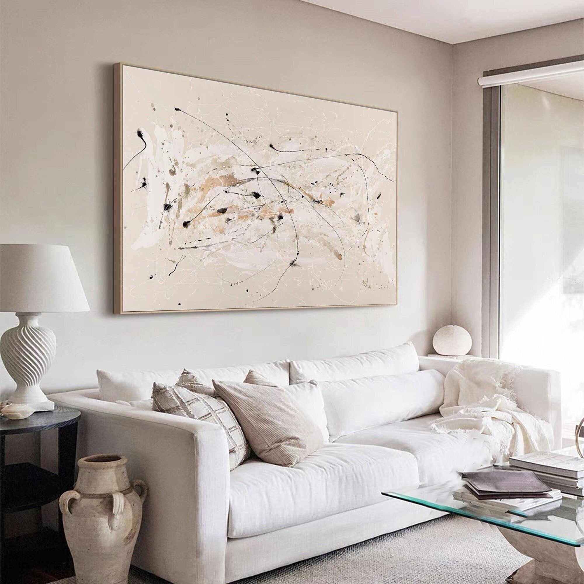 Modern Abstract Splatter Art, Beige Brown Black Dynamic #TB 078