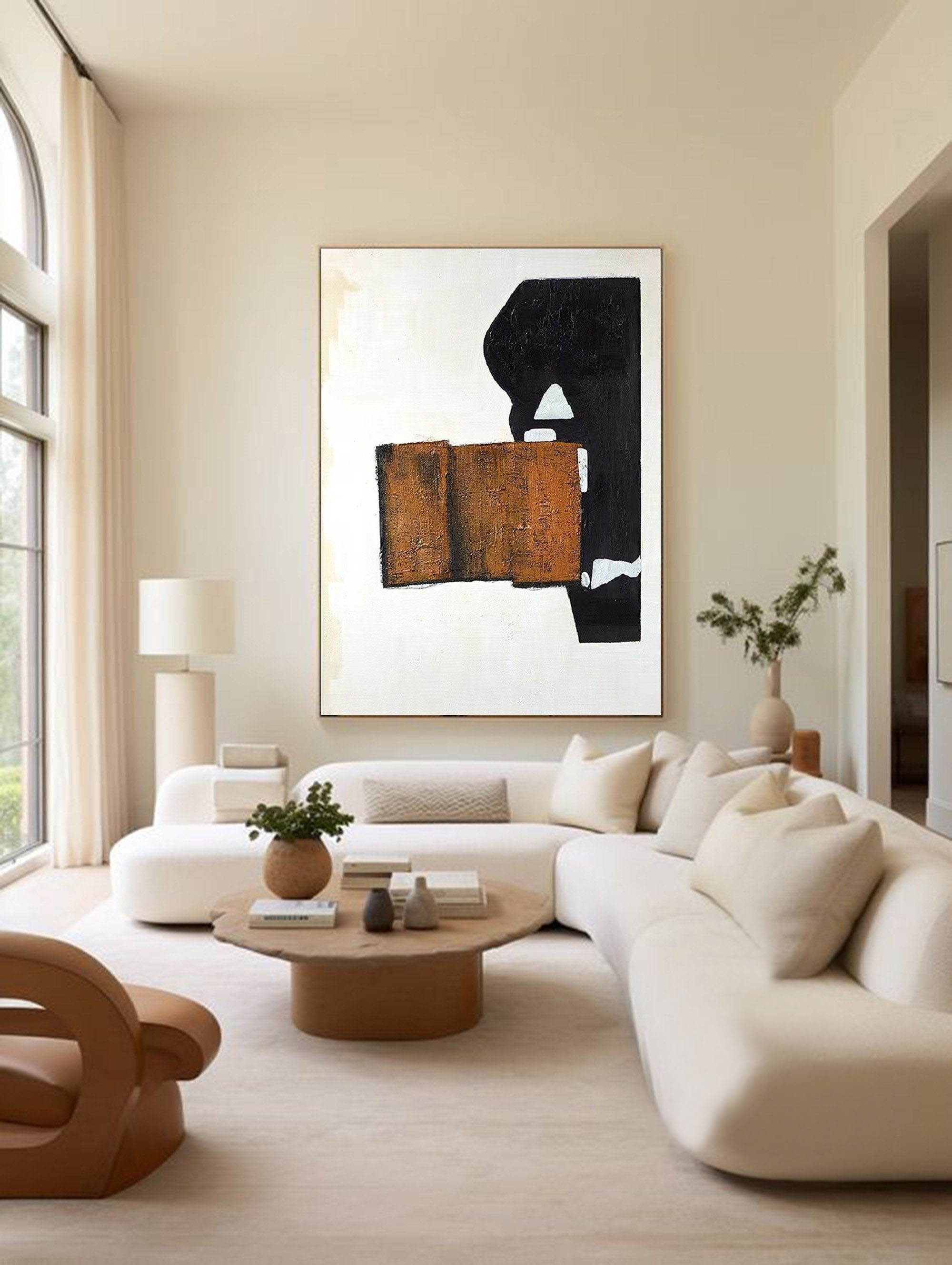Black Brown White Abstract Oil Painting, Modern Minimalist Art #TB 037