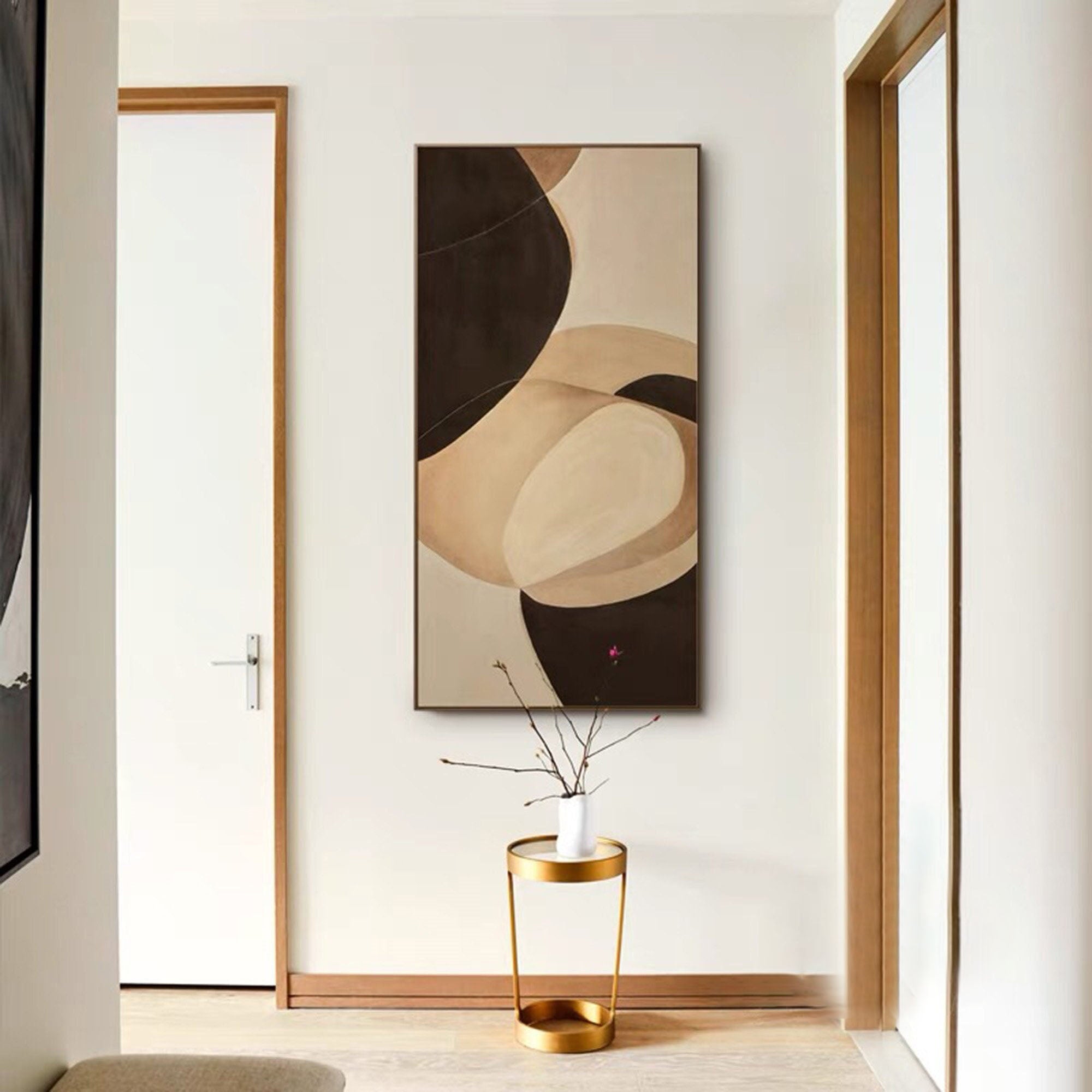 Modern Abstract Oil Painting - Black & Beige Shapes