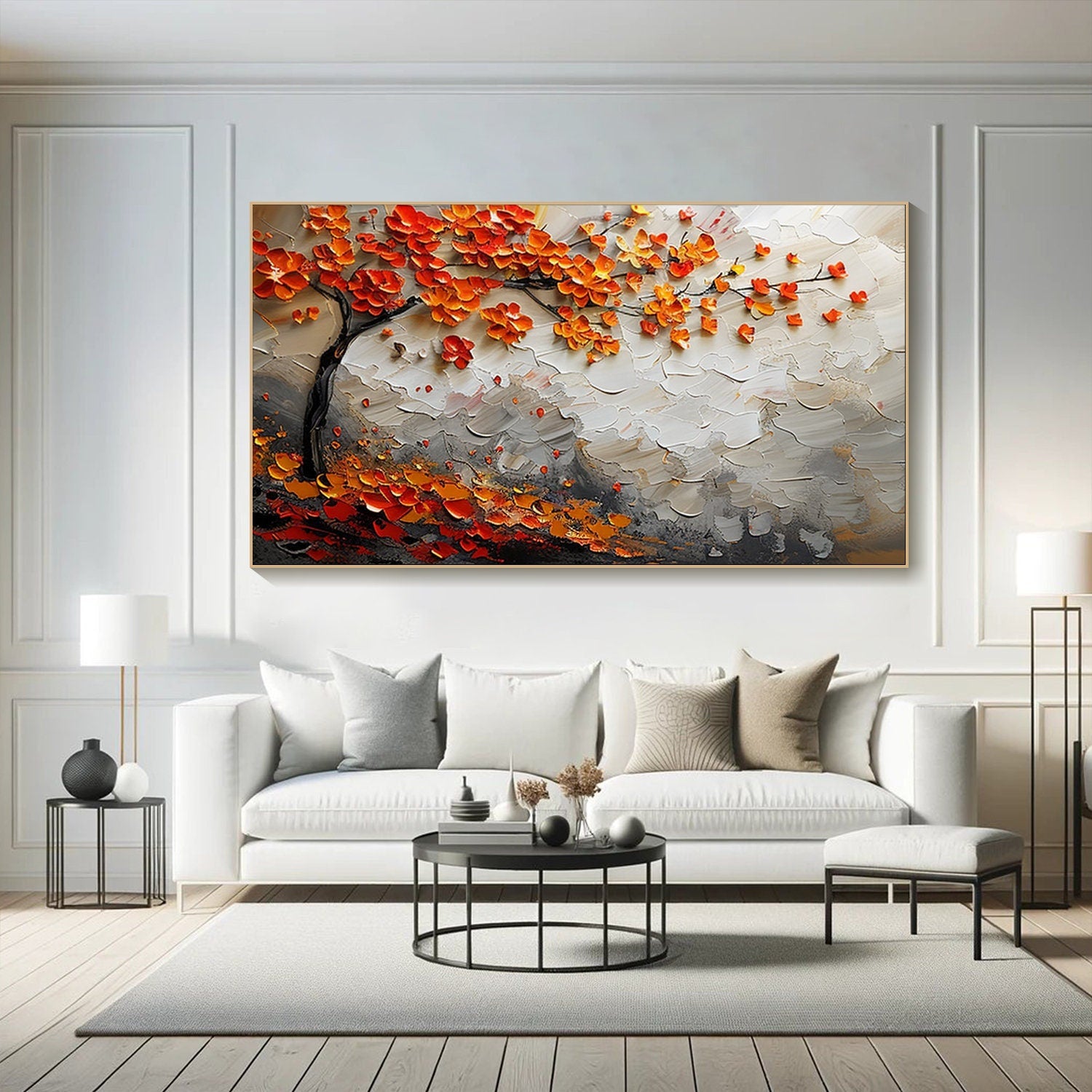 3D Textured Floral Tree Painting - Modern Art Decor