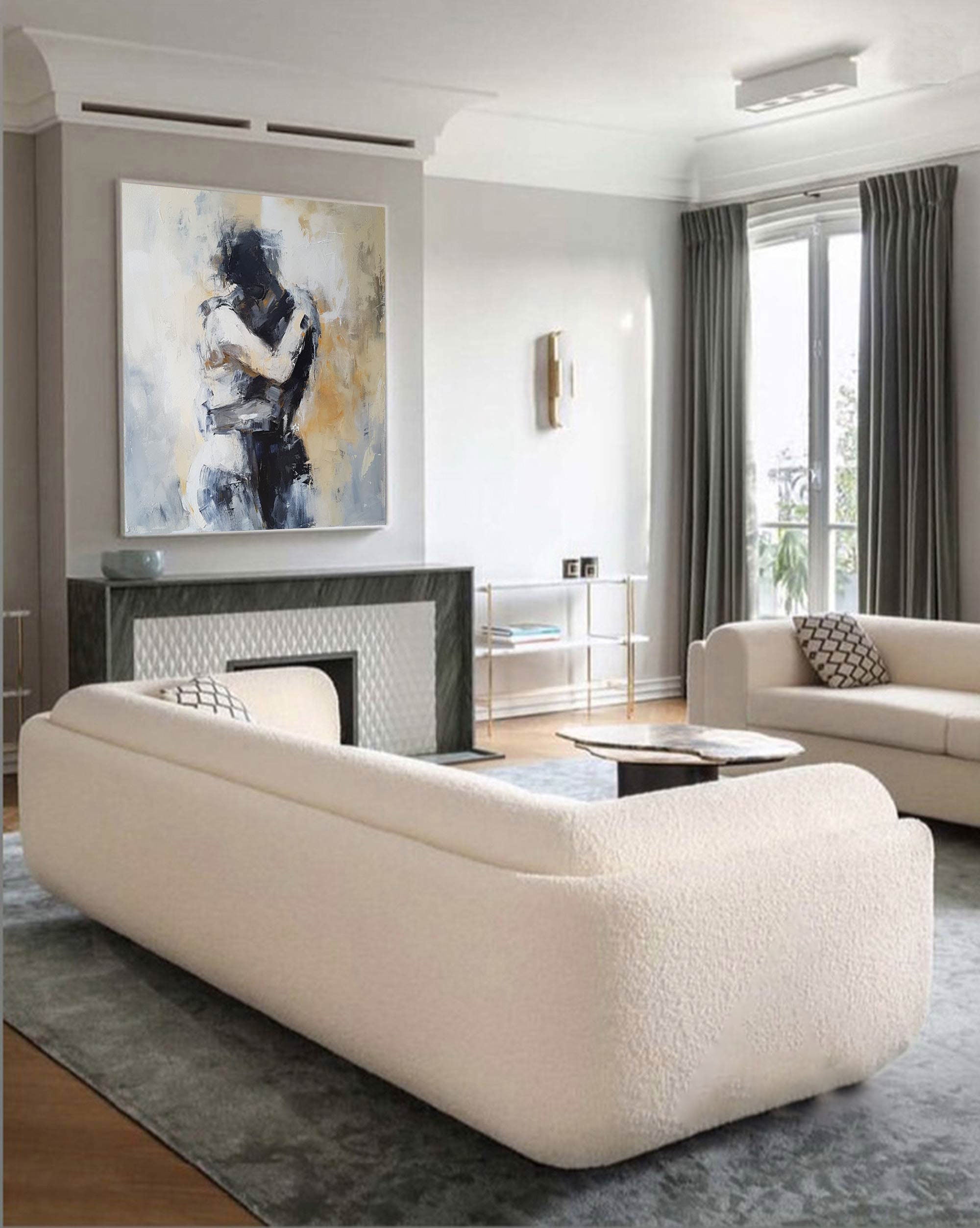 Embracing Abstract Figure Oil Painting, Modern Emotional Art Wall Decor #TB 048