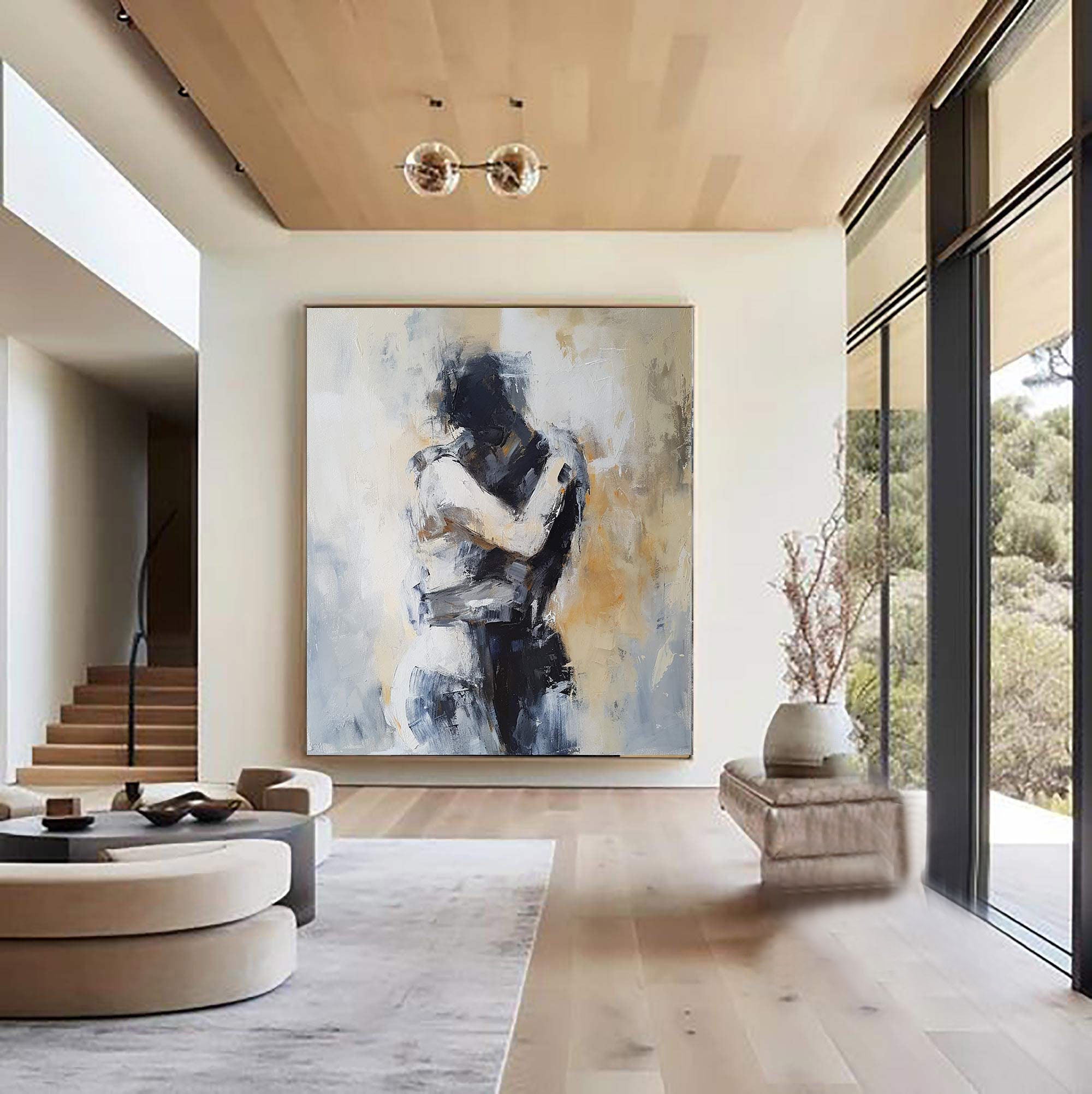 Embracing Abstract Figure Oil Painting, Modern Emotional Art Wall Decor #TB 048