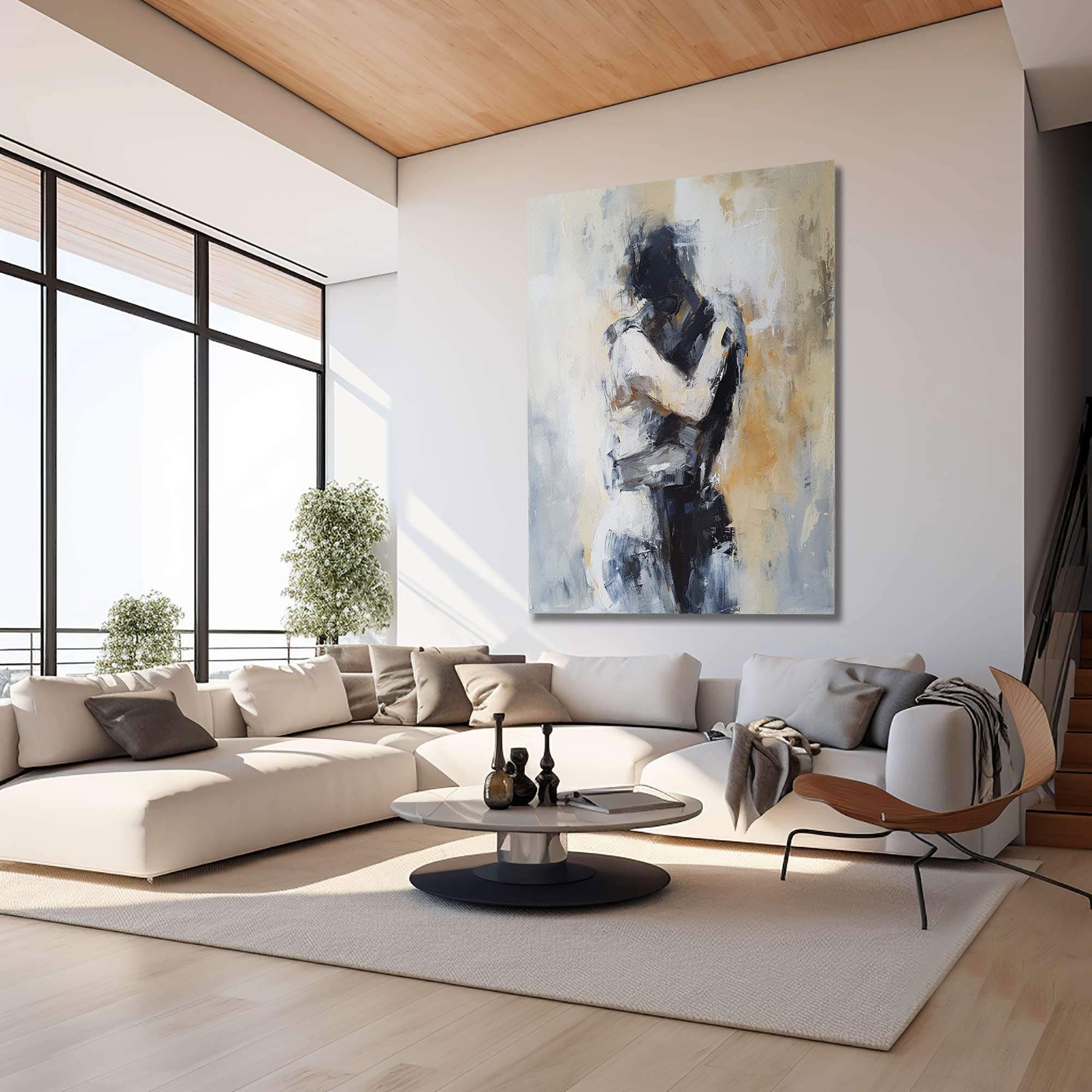 Embracing Abstract Figure Oil Painting, Modern Emotional Art Wall Decor #TB 048