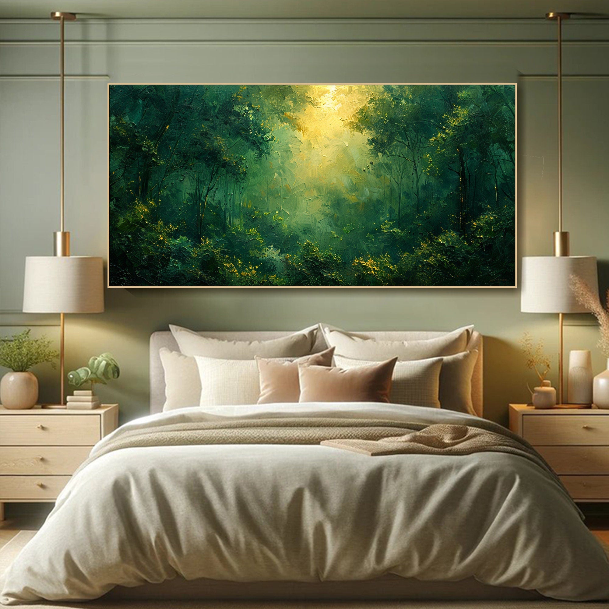 Deep Forest Abstract Oil Painting, Modern Mysterious Landscape Wall Decor #TB 047