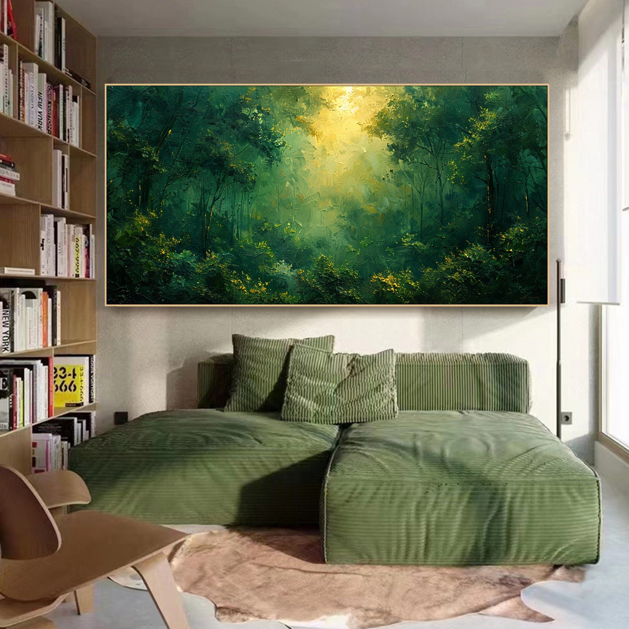 Deep Forest Abstract Oil Painting, Modern Mysterious Landscape Wall Decor #TB 047