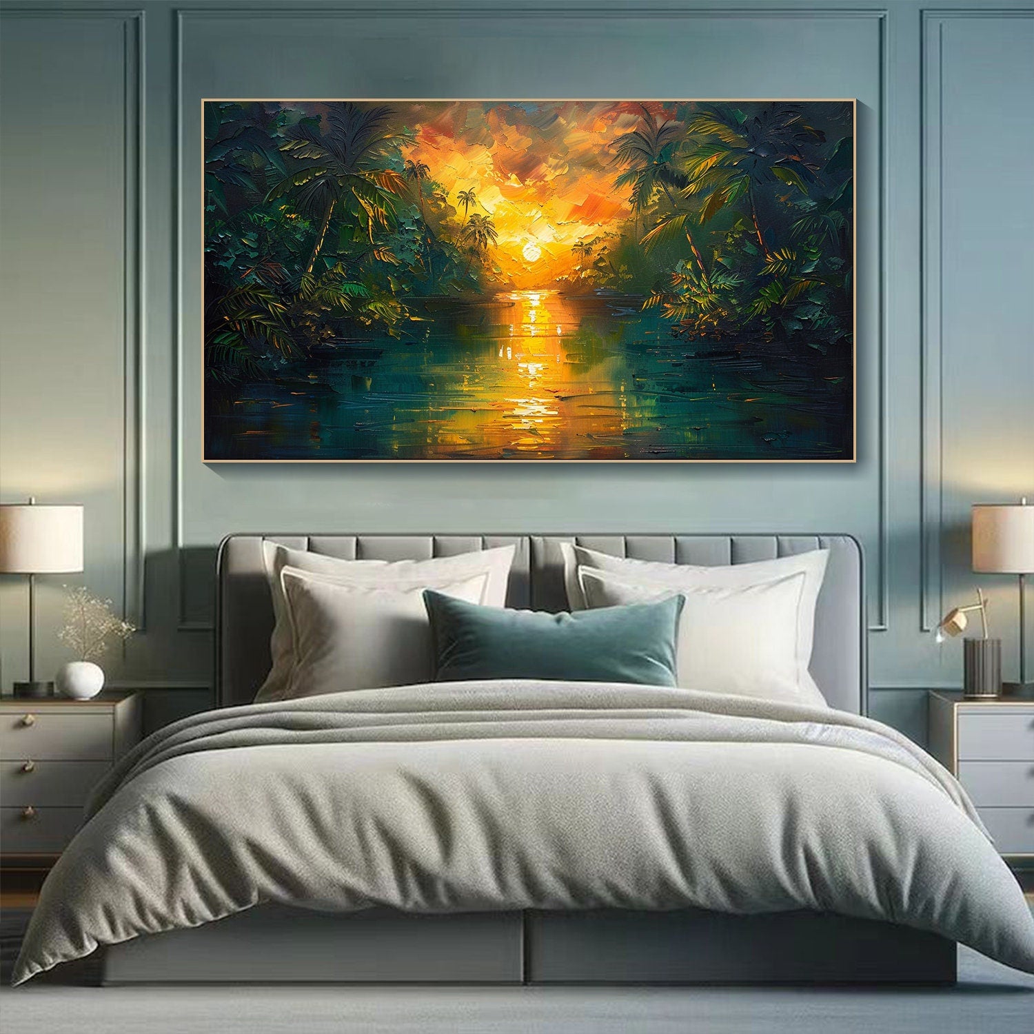 Modern Impressionist Sunset Art | Textured Tropical Paradise Oil Painting #TB 090