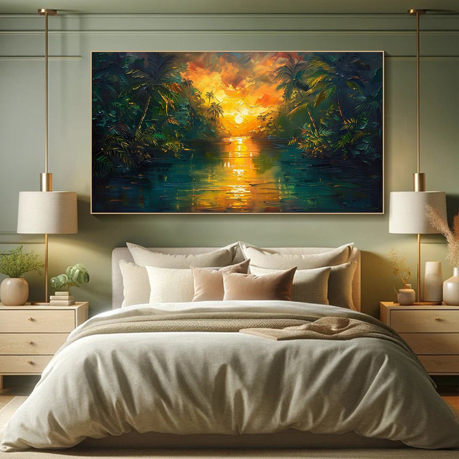 Modern Impressionist Sunset Art | Textured Tropical Paradise Oil Painting #TB 090