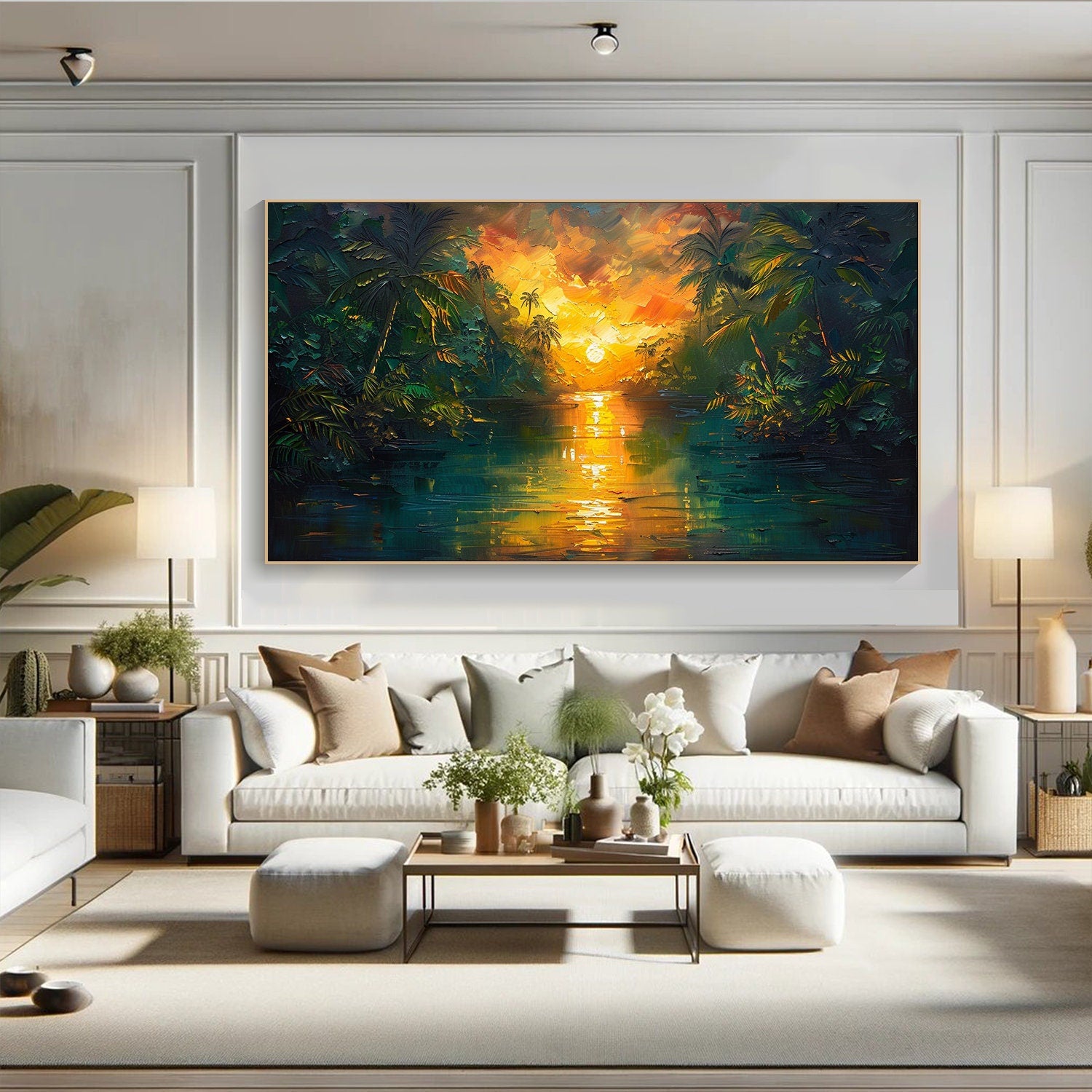 Modern Impressionist Sunset Art | Textured Tropical Paradise Oil Painting #TB 090