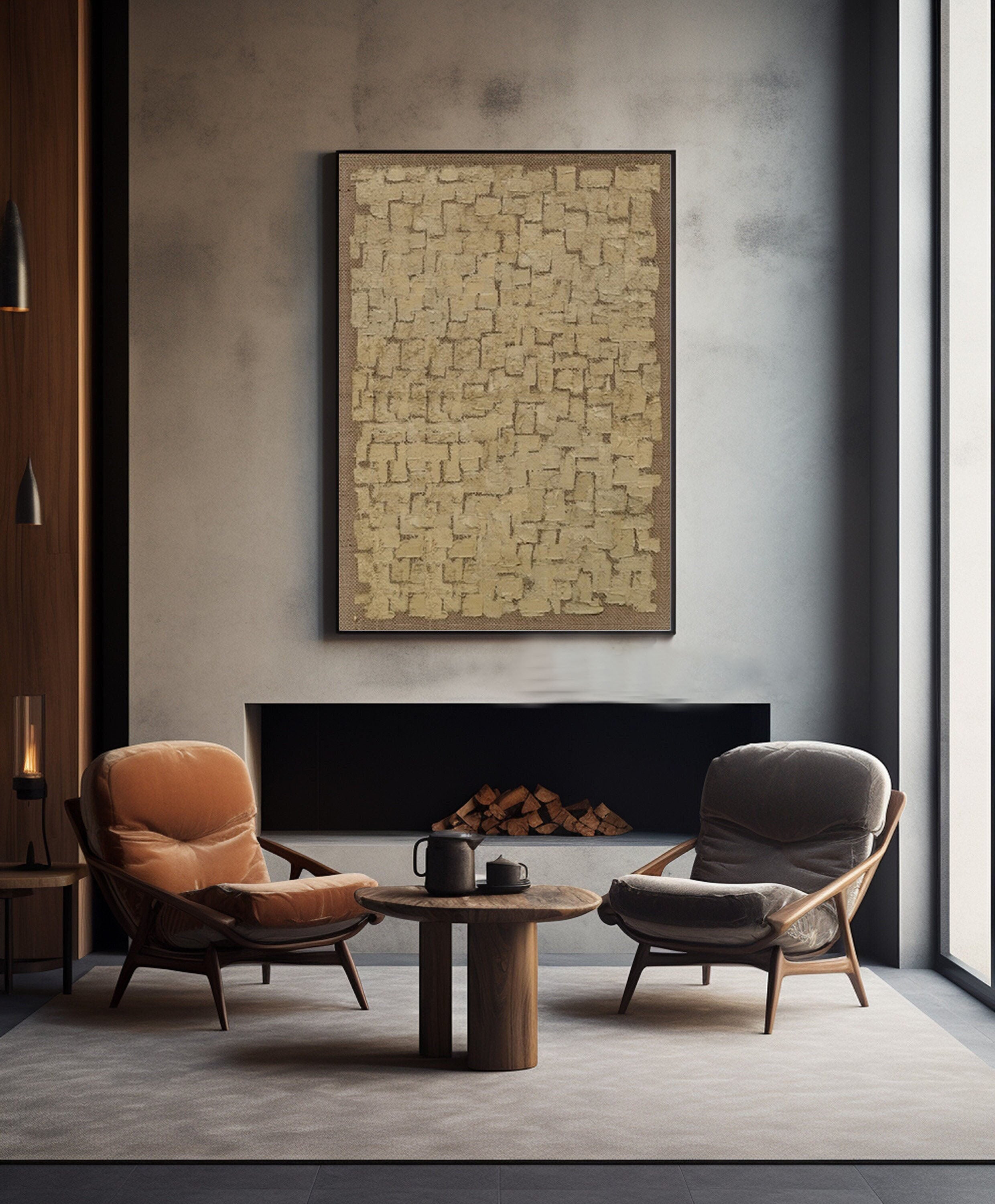 Beige Texture Abstract Oil Painting, Wabi-Sabi Art #TB 038