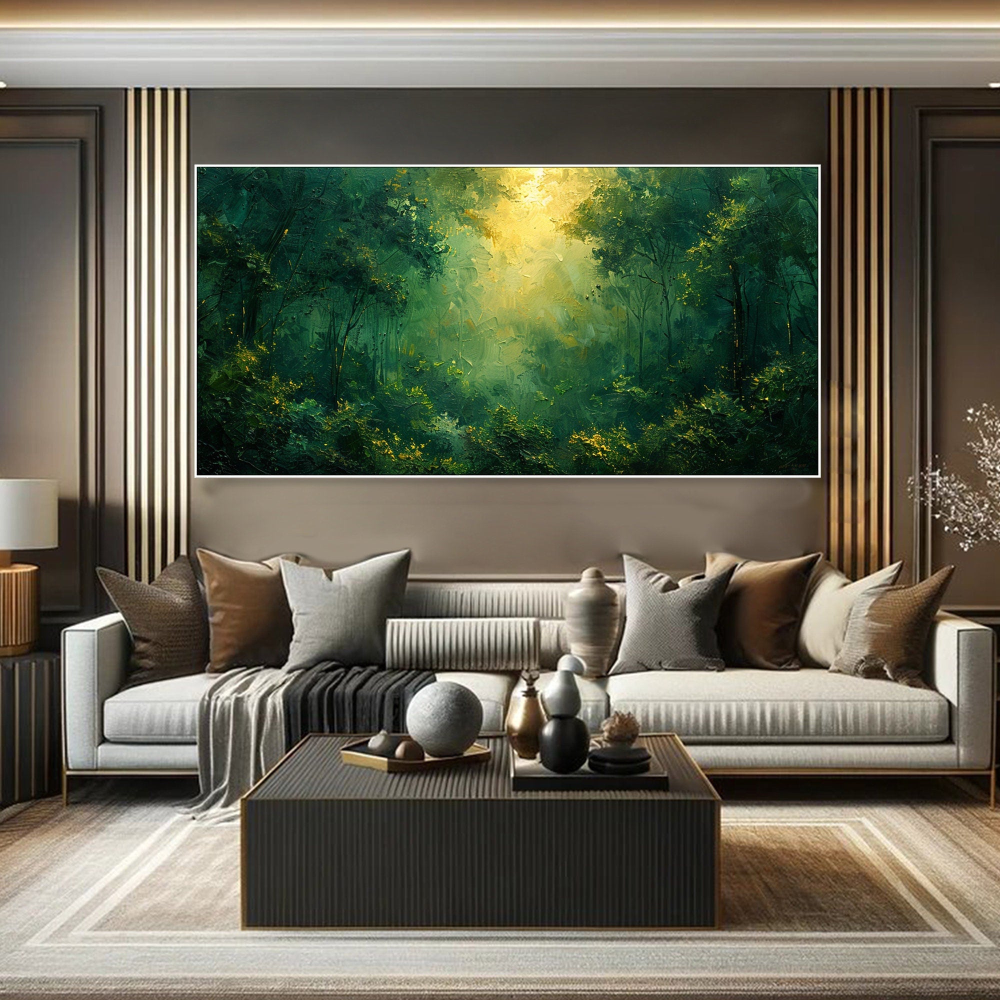 Deep Forest Abstract Oil Painting, Modern Mysterious Landscape Wall Decor #TB 047
