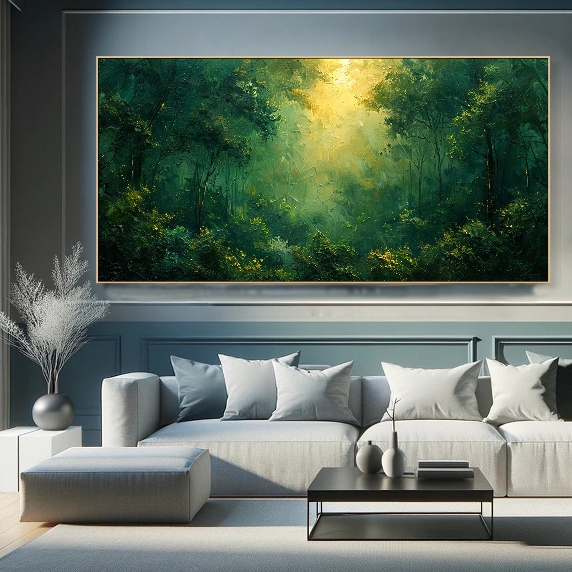 Deep Forest Abstract Oil Painting, Modern Mysterious Landscape Wall Decor #TB 047