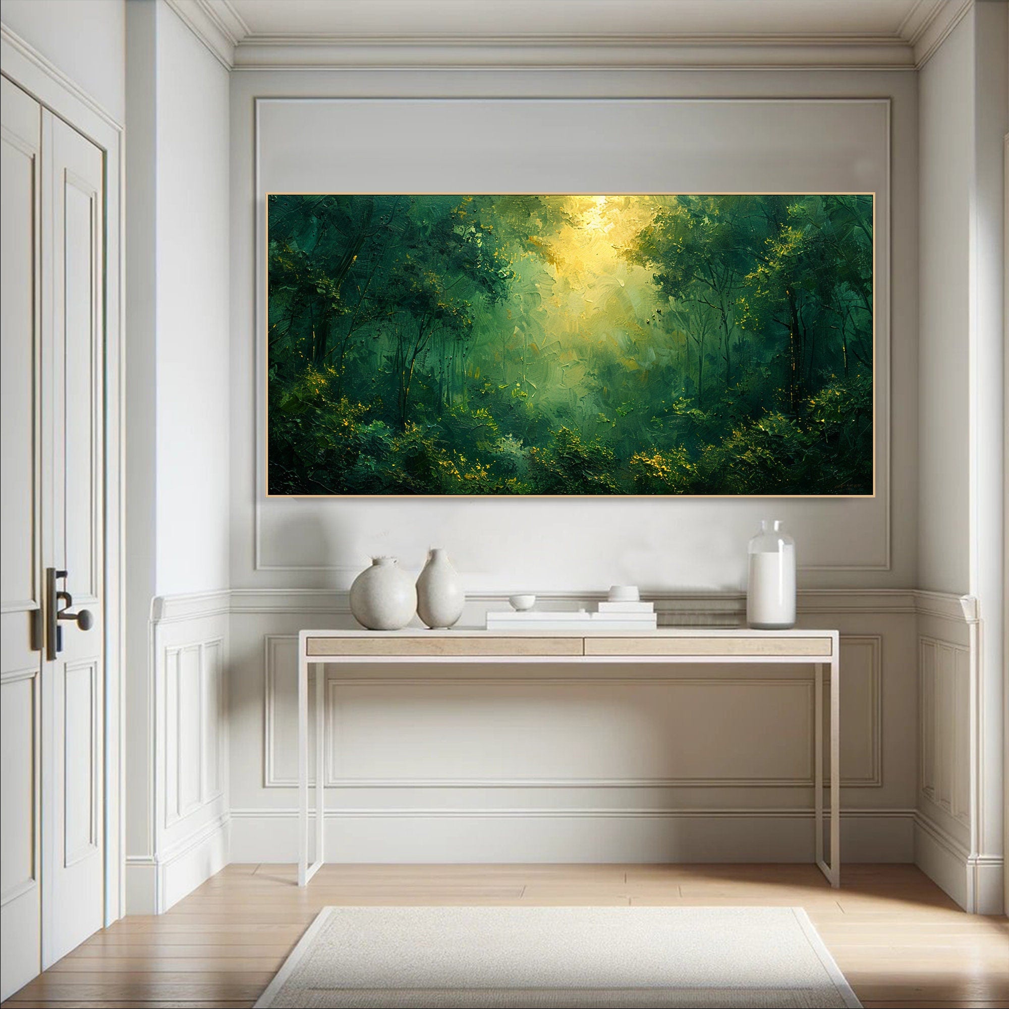 Deep Forest Abstract Oil Painting, Modern Mysterious Landscape Wall Decor #TB 047