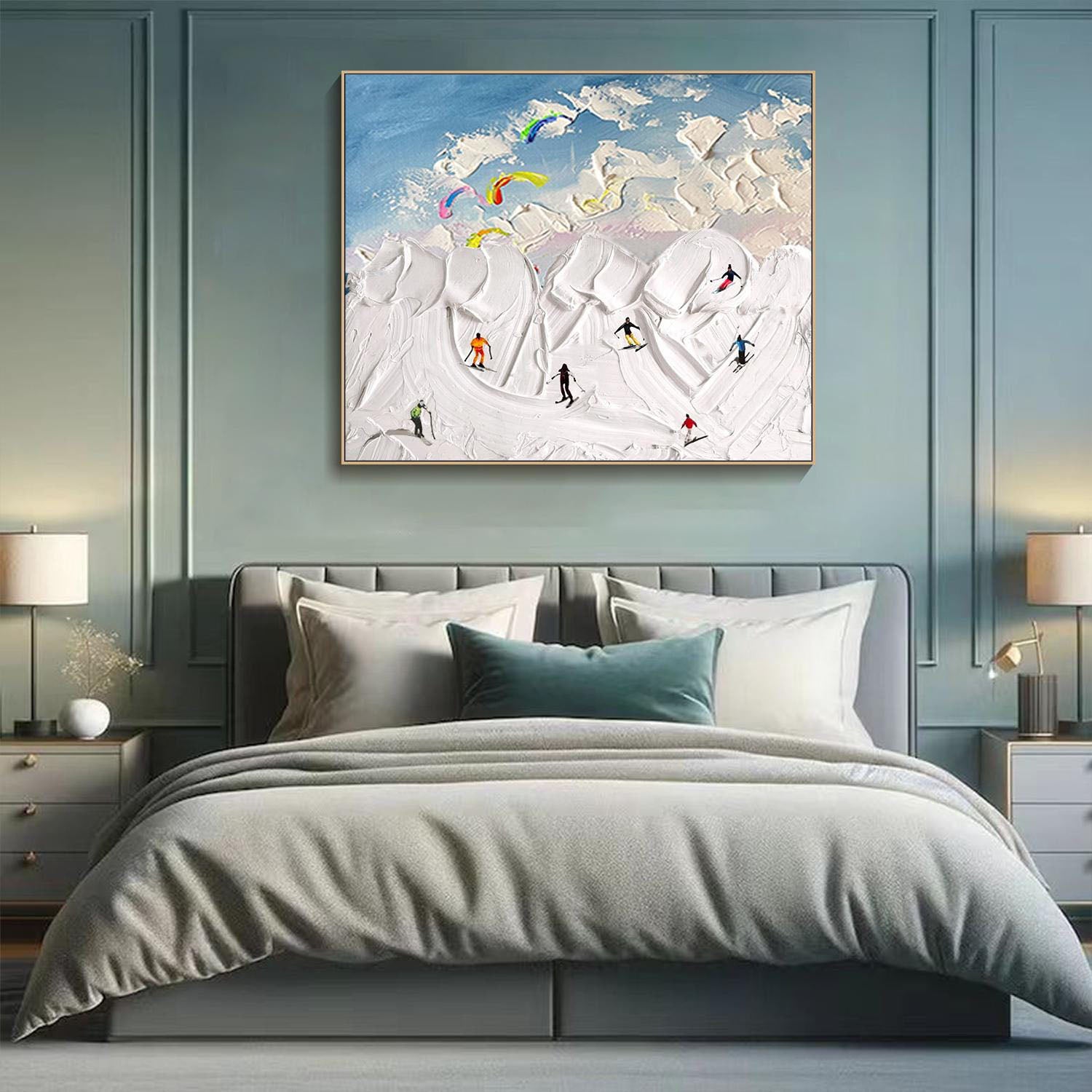 Modern Ski Scene Painting - Abstract Winter Sports Art #TC 005