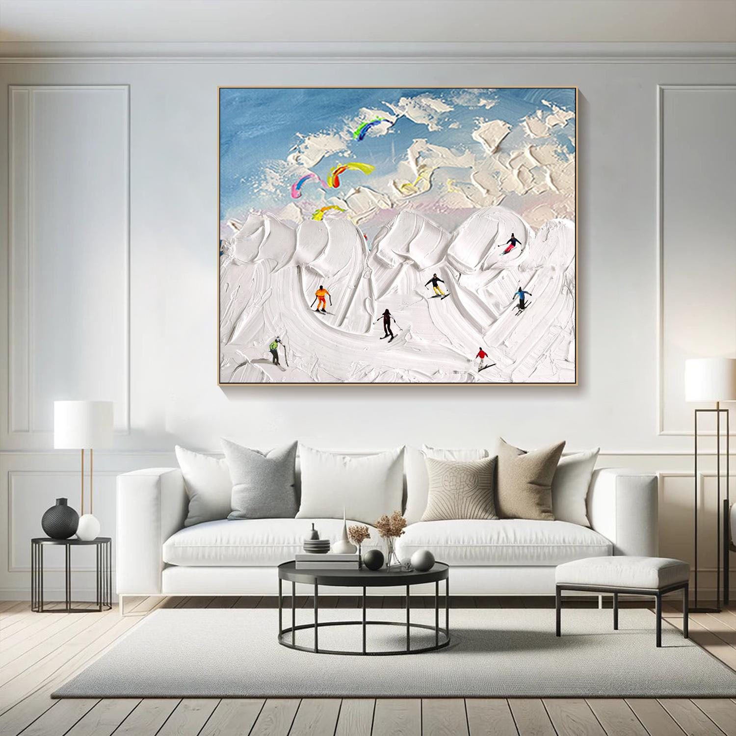 Modern Ski Scene Painting - Abstract Winter Sports Art #TC 005