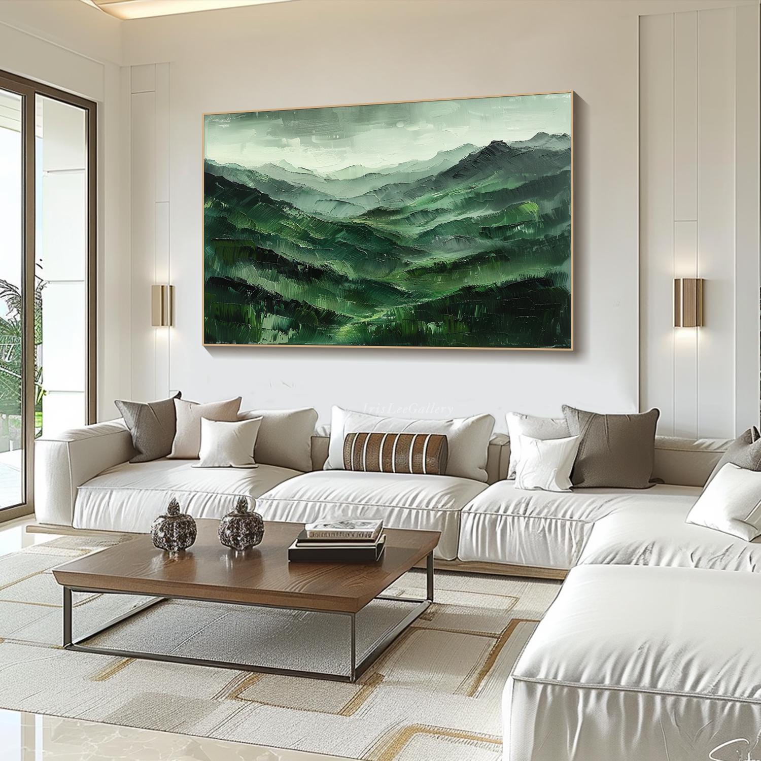 Hand-Painted Green Mountain Landscape | Tranquil Wall Art #TC 004