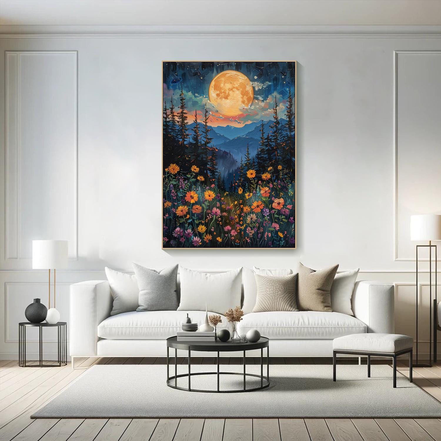 Moonlight Forest Abstract Oil Painting, Modern Dreamy Night #TB 073
