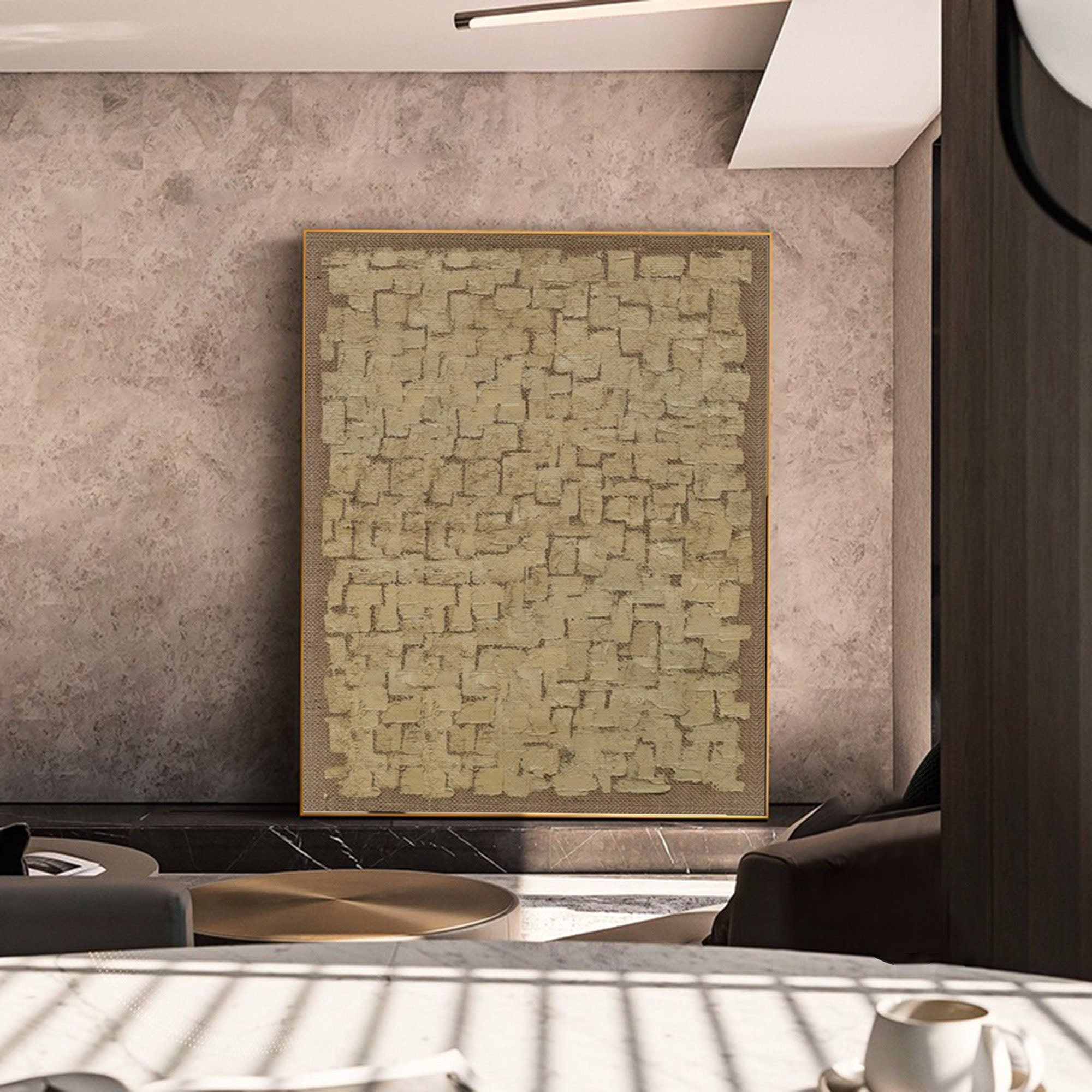 Beige Texture Abstract Oil Painting, Wabi-Sabi Art #TB 038