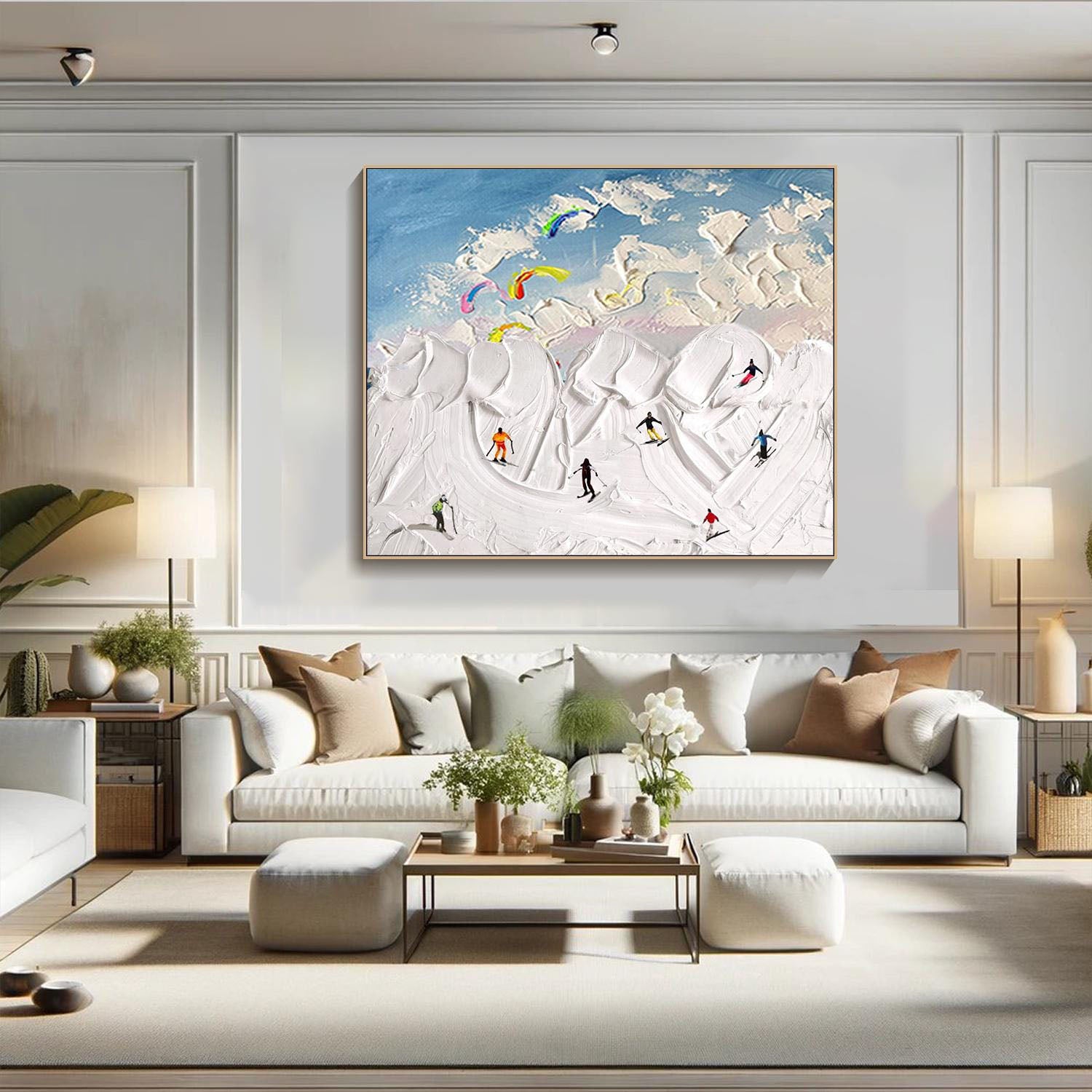 Modern Ski Scene Painting - Abstract Winter Sports Art #TC 005
