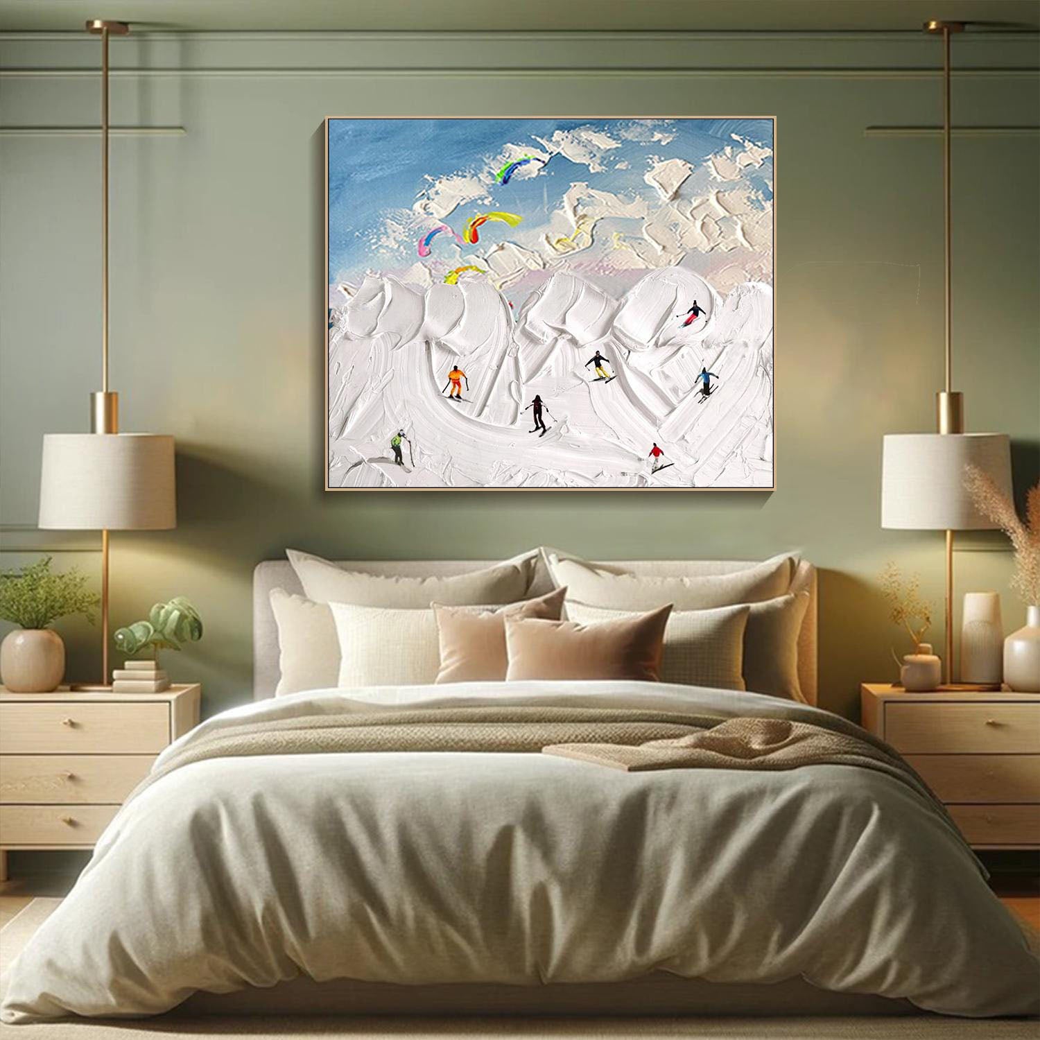 Modern Ski Scene Painting - Abstract Winter Sports Art #TC 005