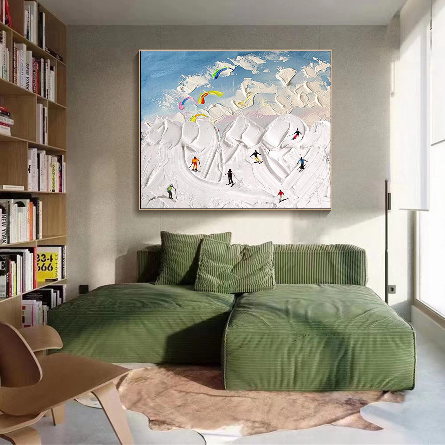Modern Ski Scene Painting - Abstract Winter Sports Art #TC 005