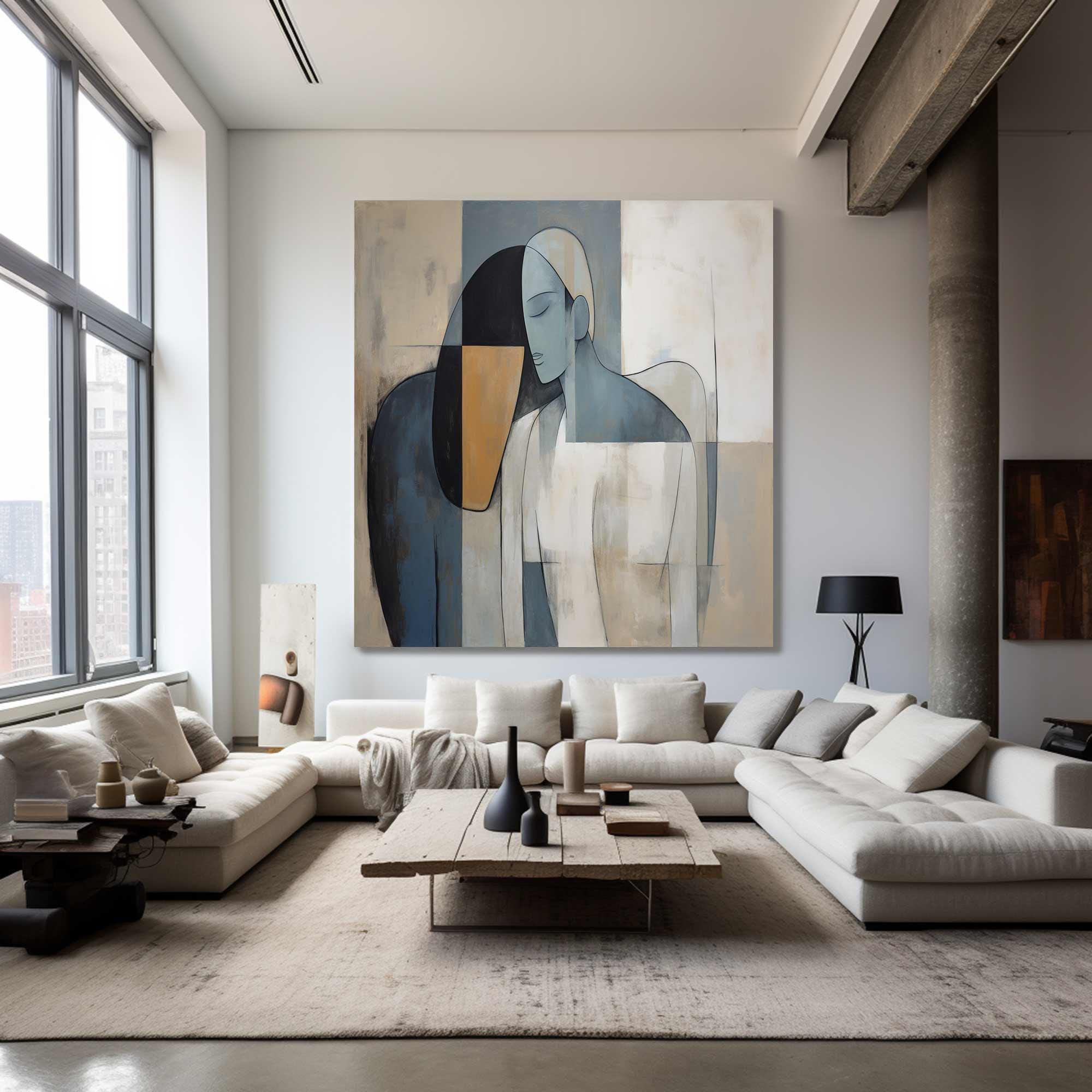 Modern Minimalist Abstract Figure Oil Painting, Serene Art Wall Decor #TB 046