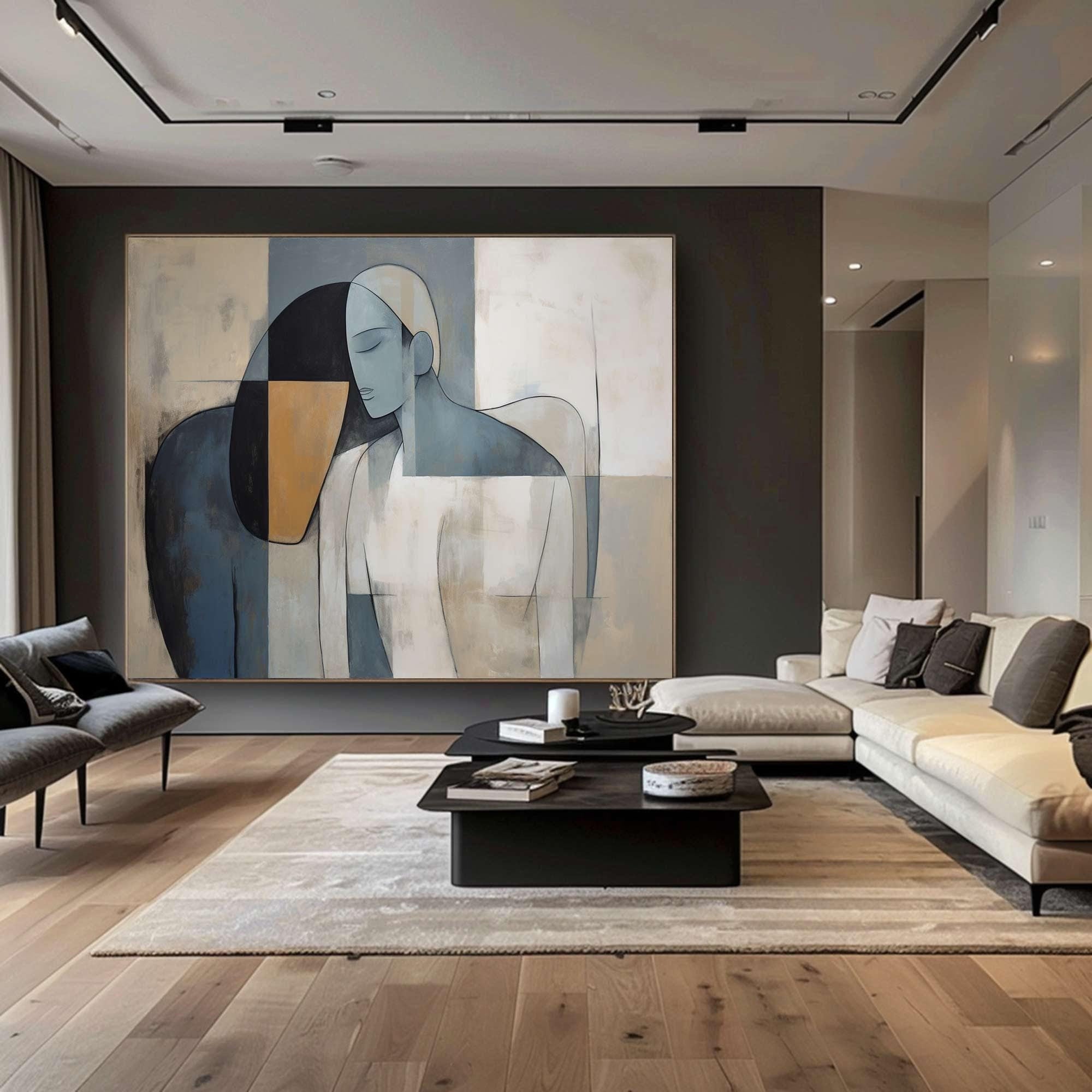 Modern Minimalist Abstract Figure Oil Painting, Serene Art Wall Decor #TB 046