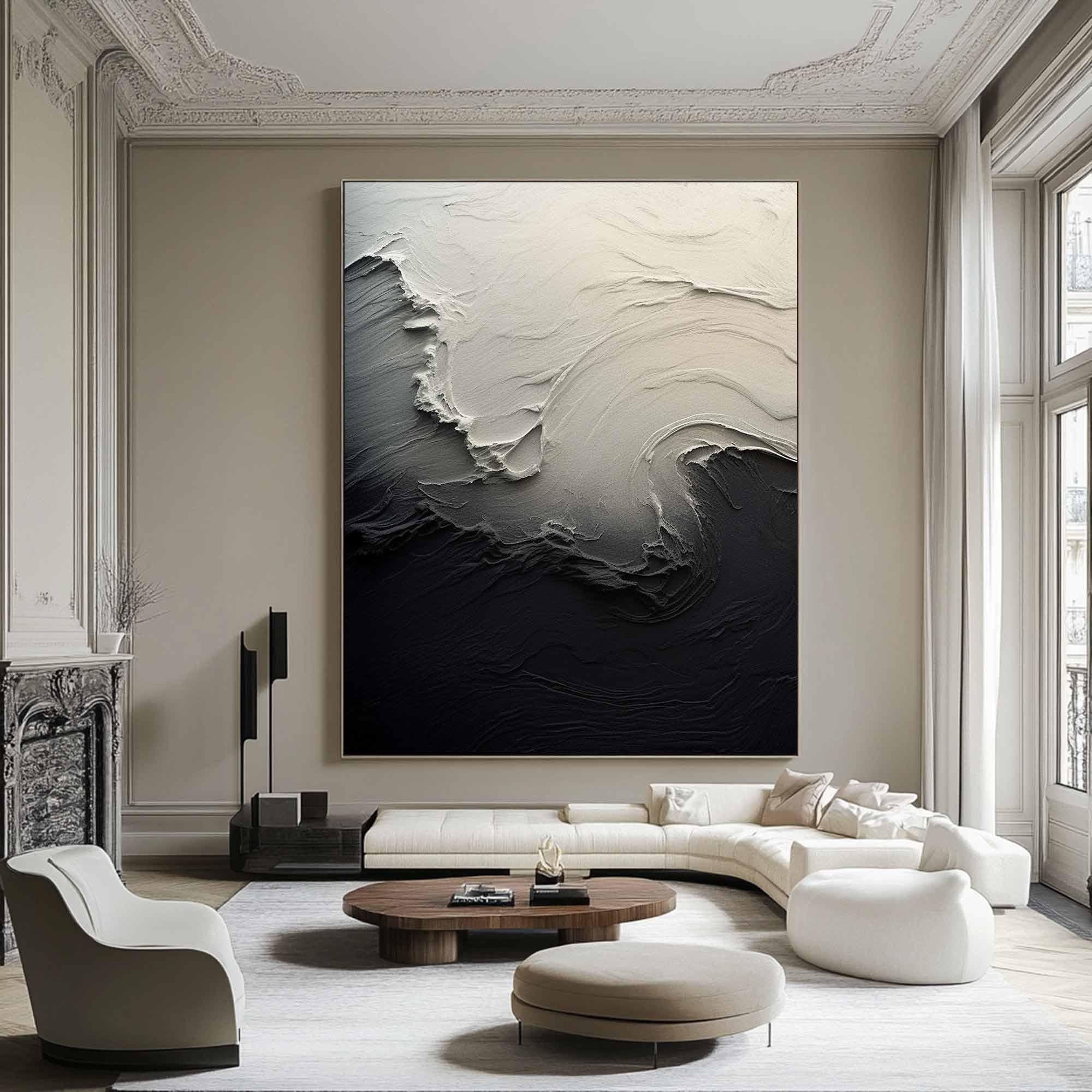 3D Textured Abstract Art, Black & White Modern