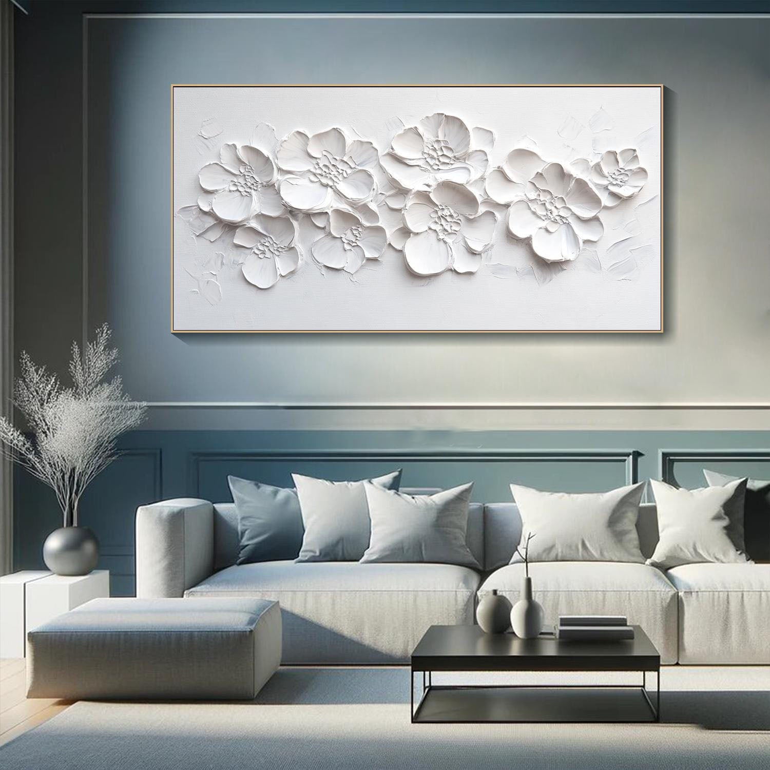 3D Textured White Floral Art - Modern Minimalist Decor #TB 020