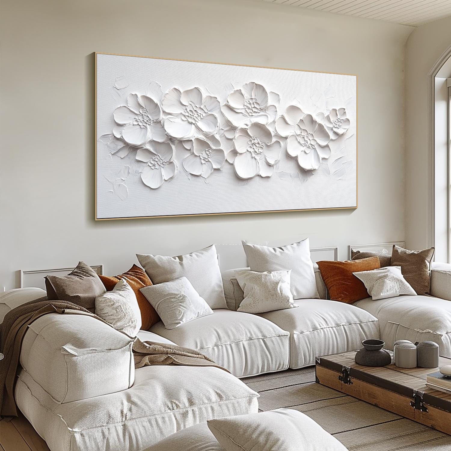 3D Textured White Floral Art - Modern Minimalist Decor #TB 020