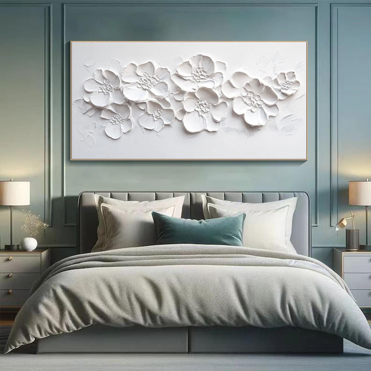 3D Textured White Floral Art - Modern Minimalist Decor #TB 020