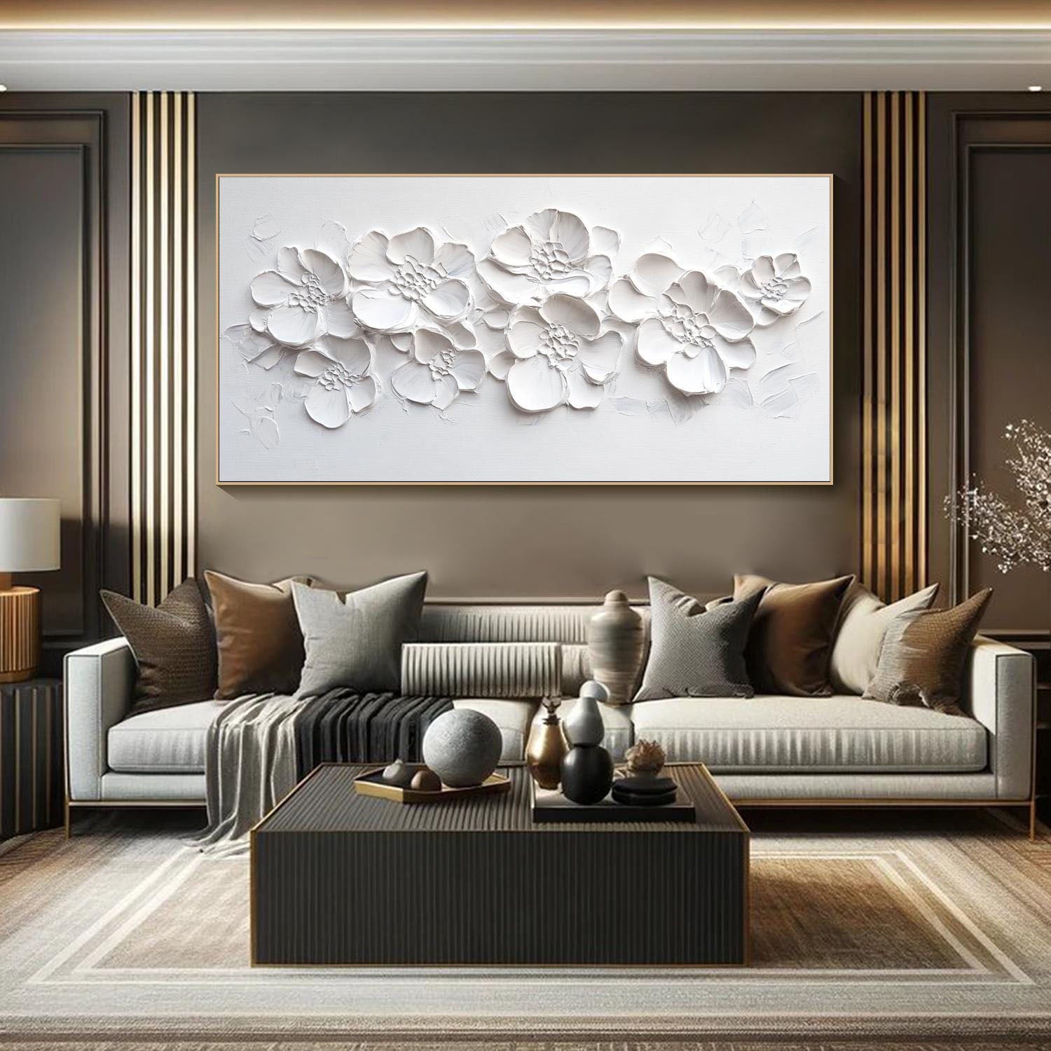 3D Textured White Floral Art - Modern Minimalist Decor #TB 020