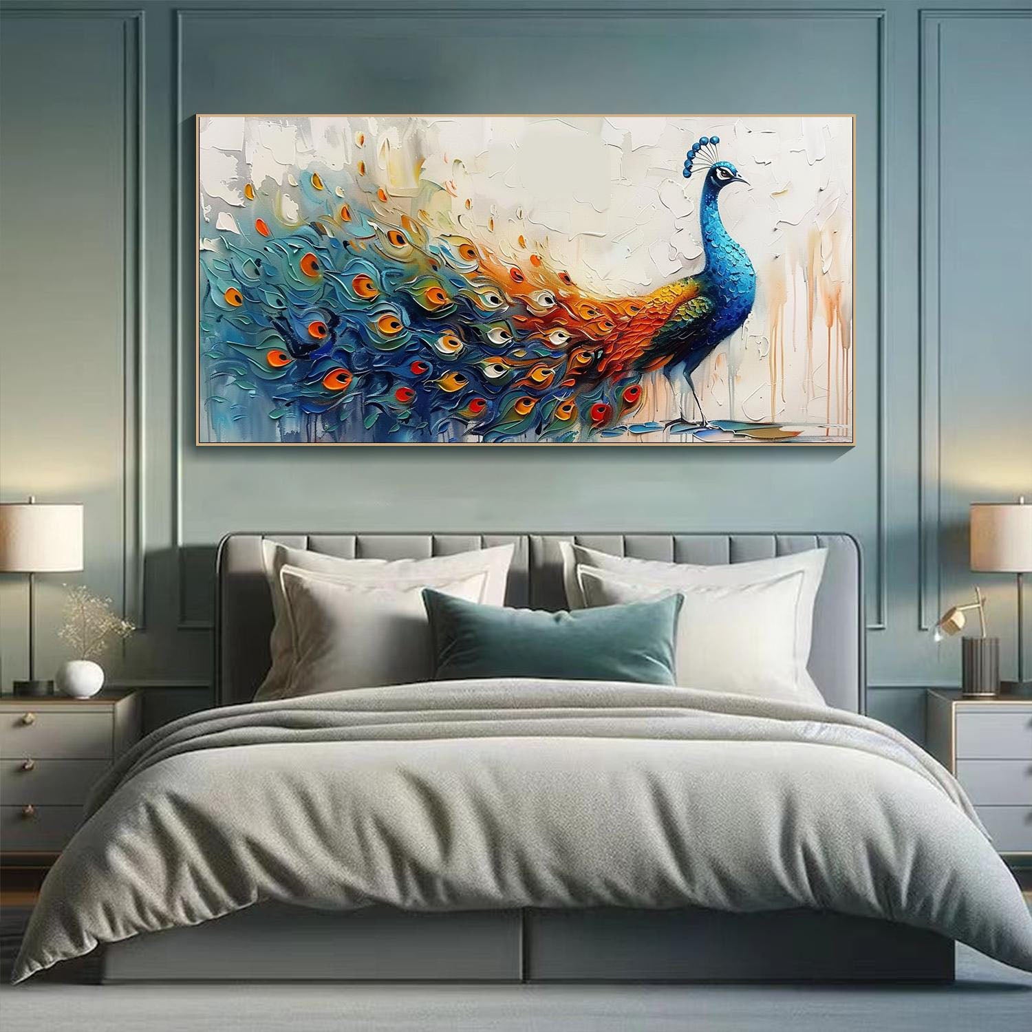 Abstract Style Peacock Wall Art with Rich Colors #TC 003