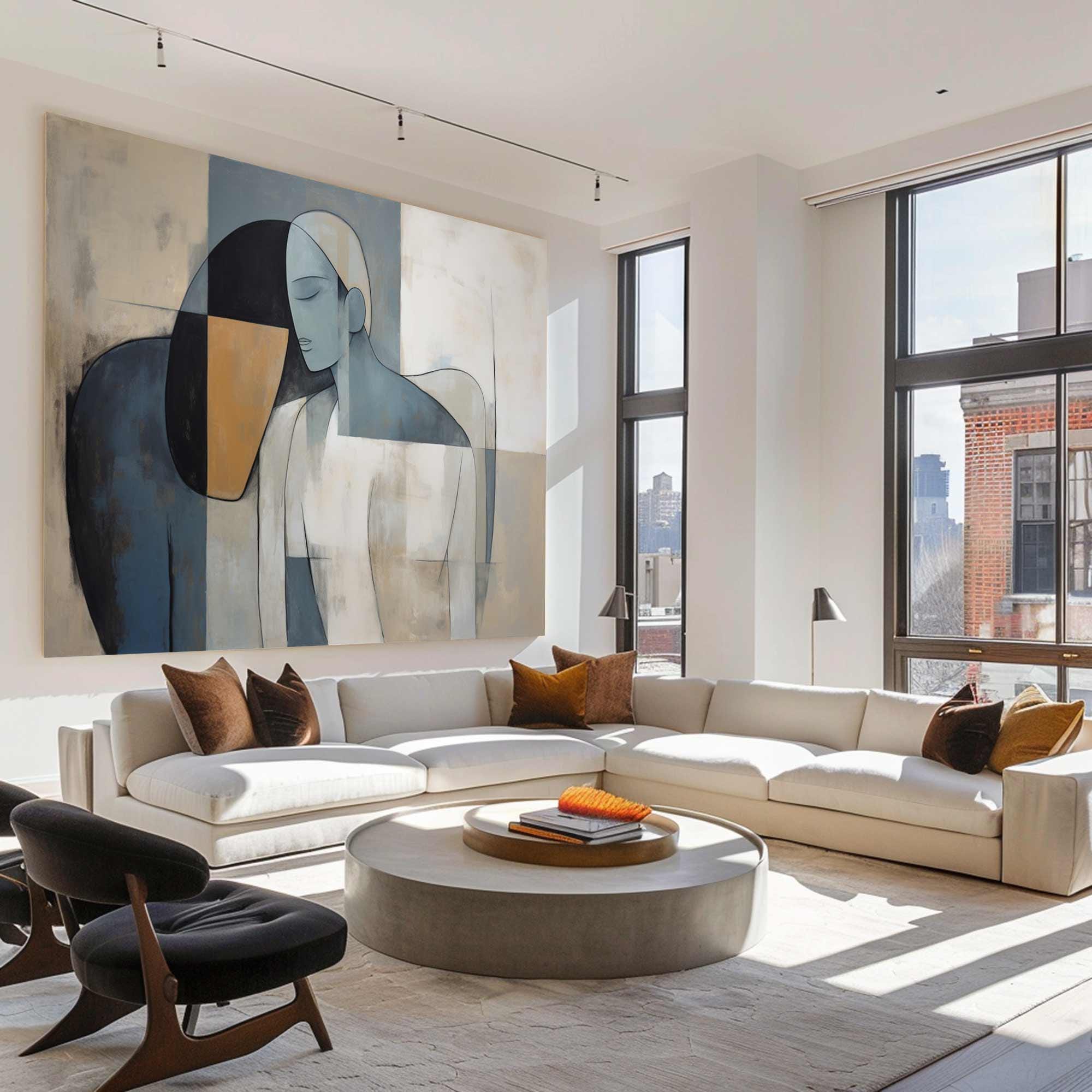 Modern Minimalist Abstract Figure Oil Painting, Serene Art Wall Decor #TB 046