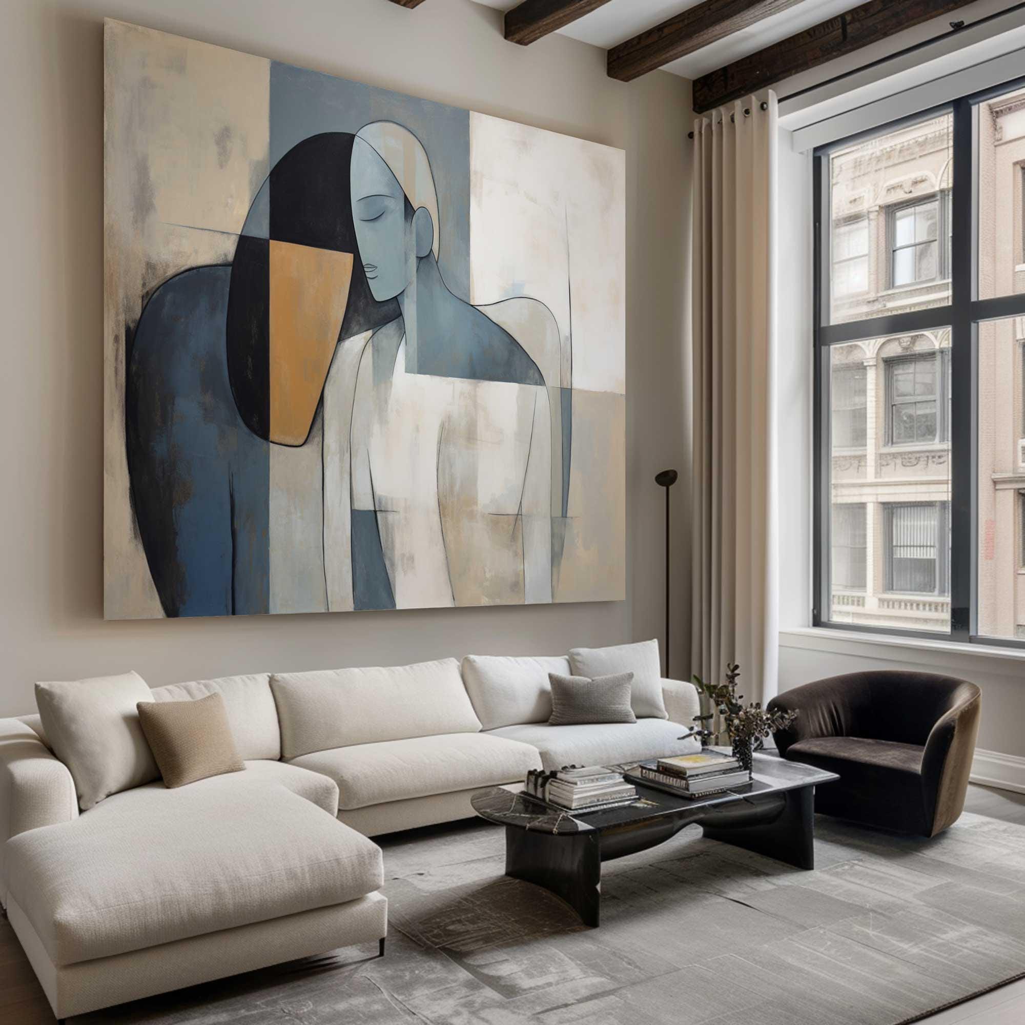 Modern Minimalist Abstract Figure Oil Painting, Serene Art Wall Decor #TB 046