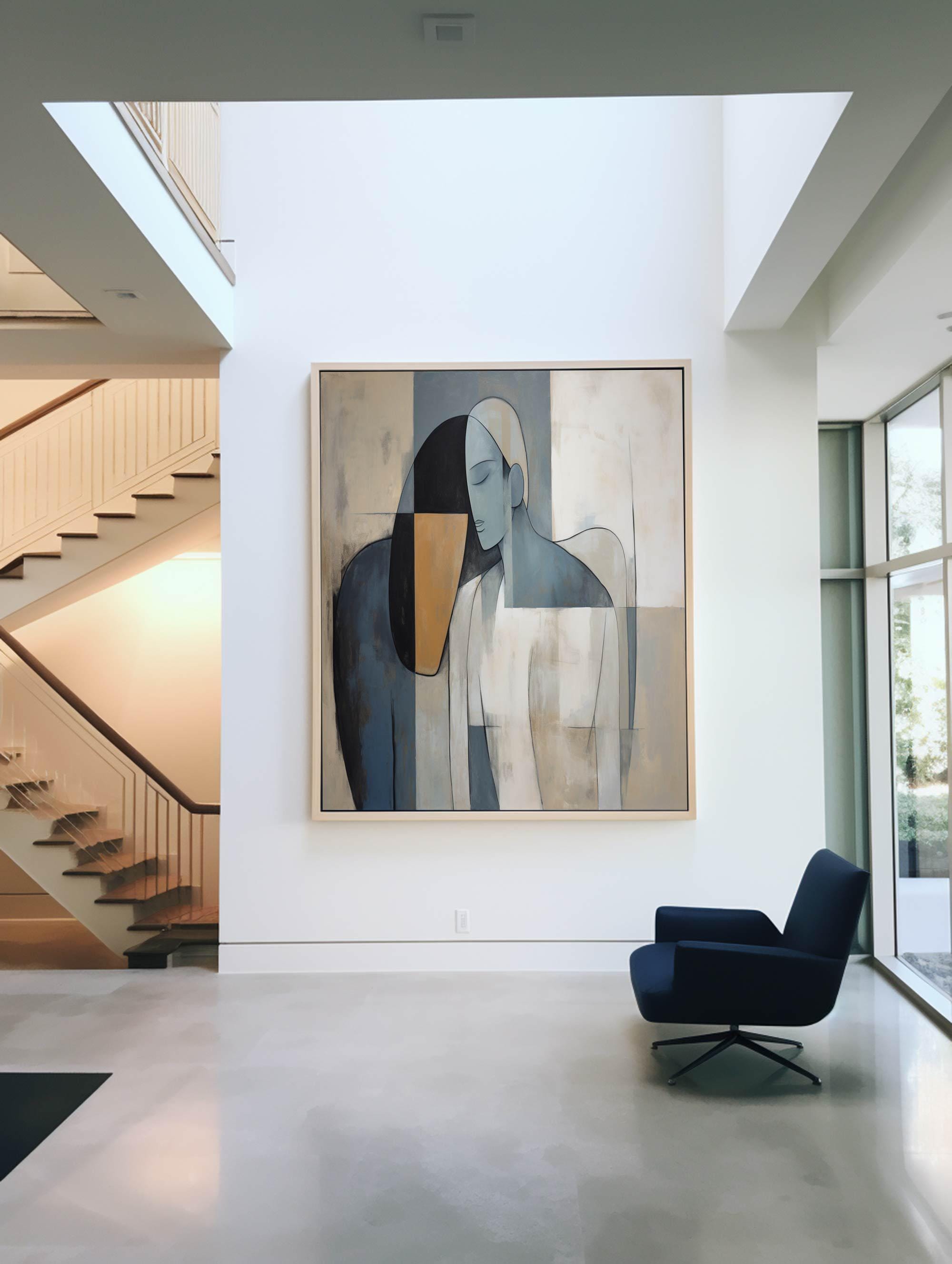 Modern Minimalist Abstract Figure Oil Painting, Serene Art Wall Decor #TB 046