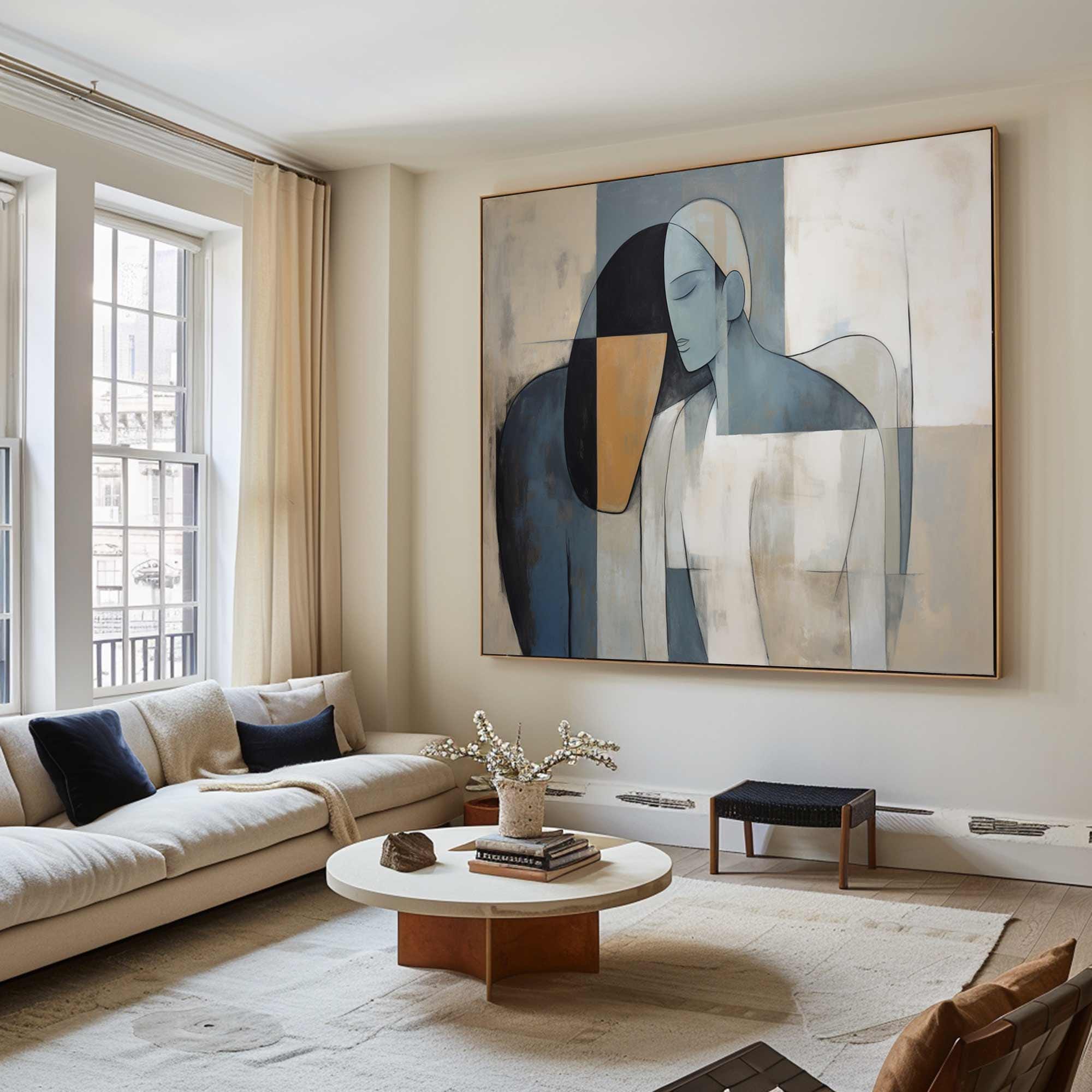 Modern Minimalist Abstract Figure Oil Painting, Serene Art Wall Decor #TB 046