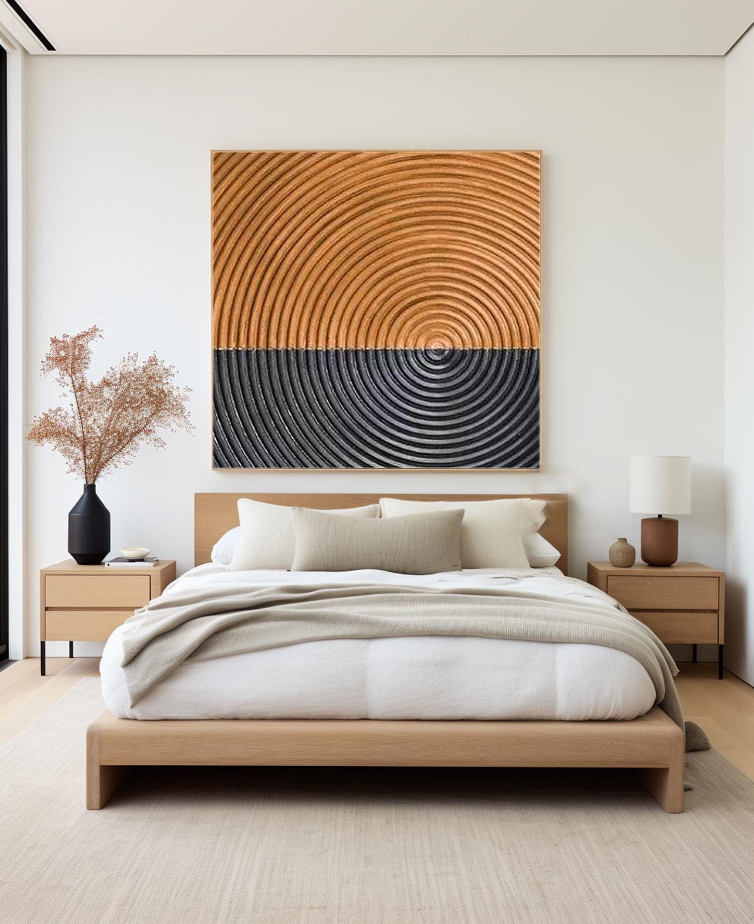 3D Structured Wall Art | Two-Tone Copper & Black Circle Painting #JJ 071