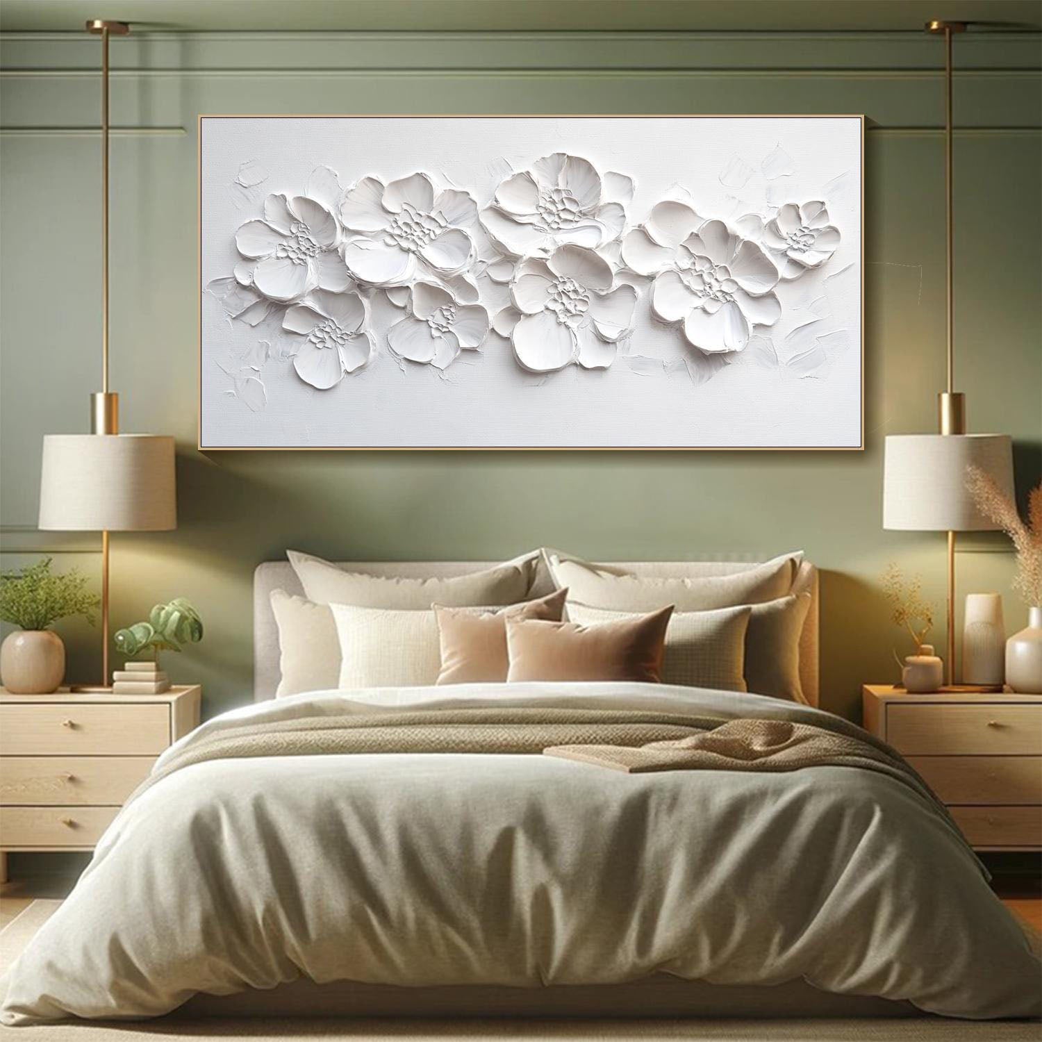 3D Textured White Floral Art - Modern Minimalist Decor #TB 020