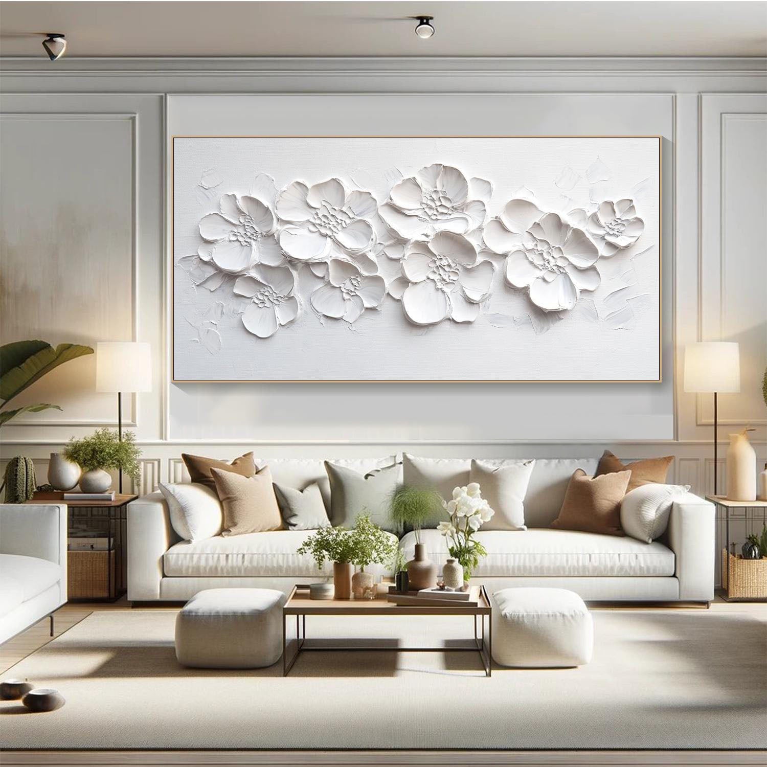 3D Textured White Floral Art - Modern Minimalist Decor #TB 020
