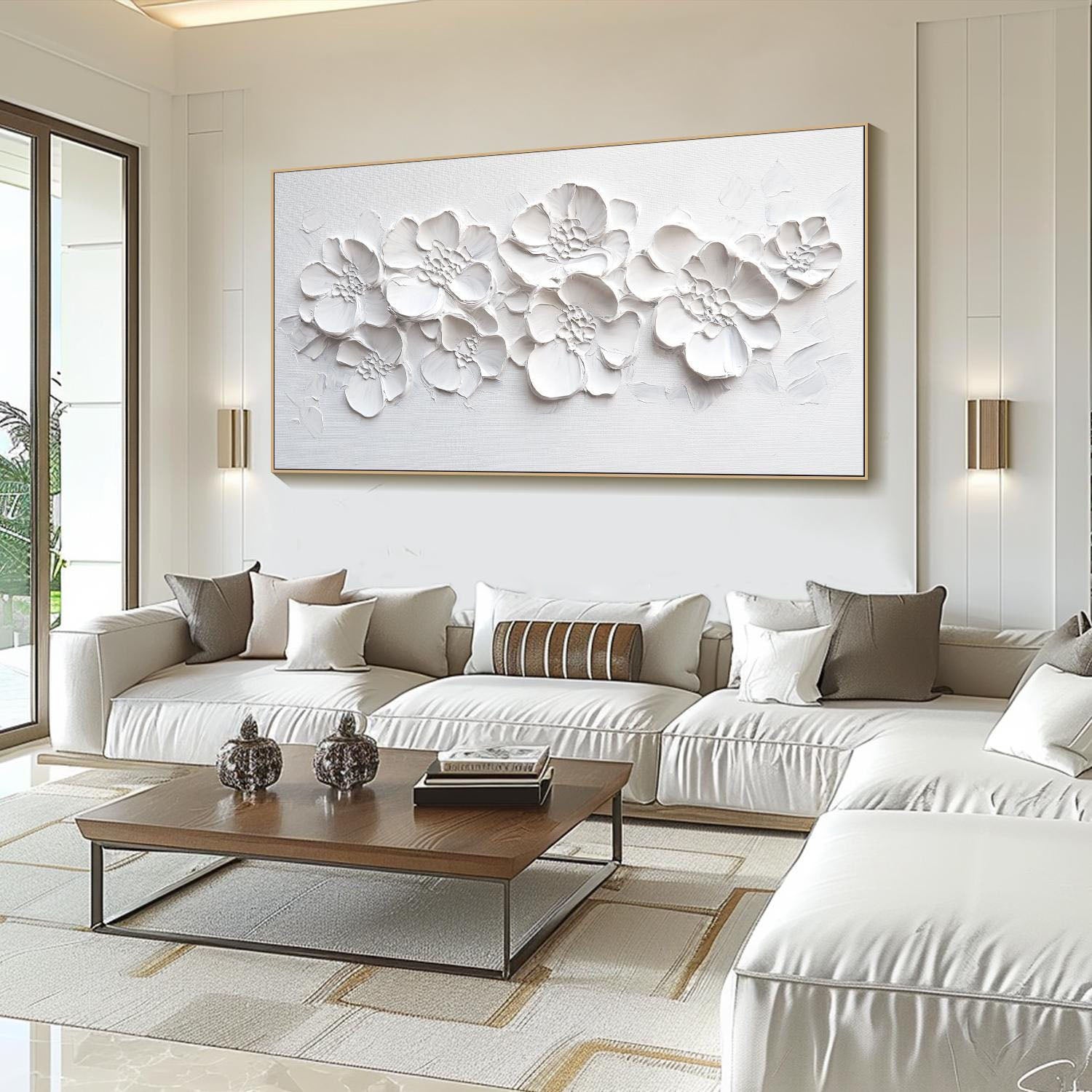 3D Textured White Floral Art - Modern Minimalist Decor #TB 020