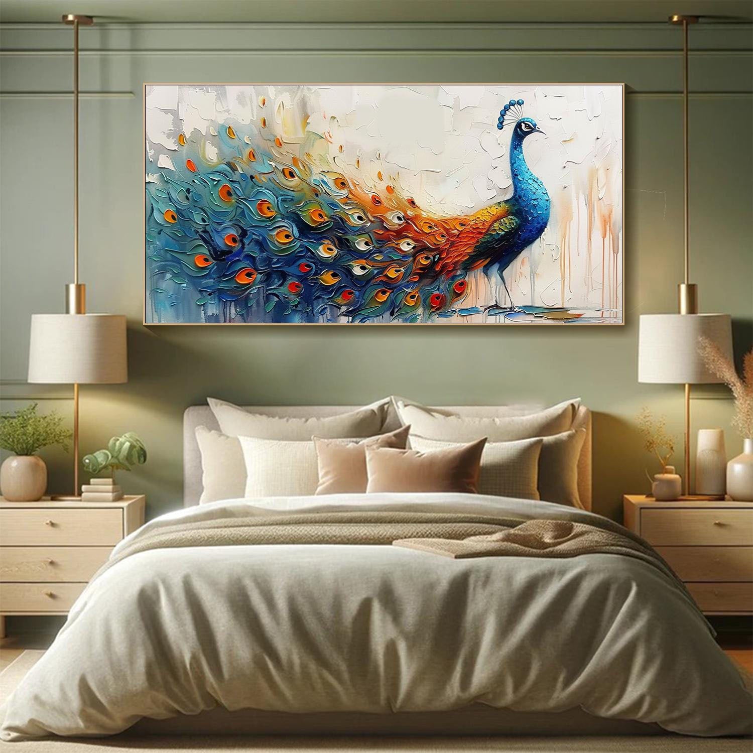 Abstract Style Peacock Wall Art with Rich Colors #TC 003