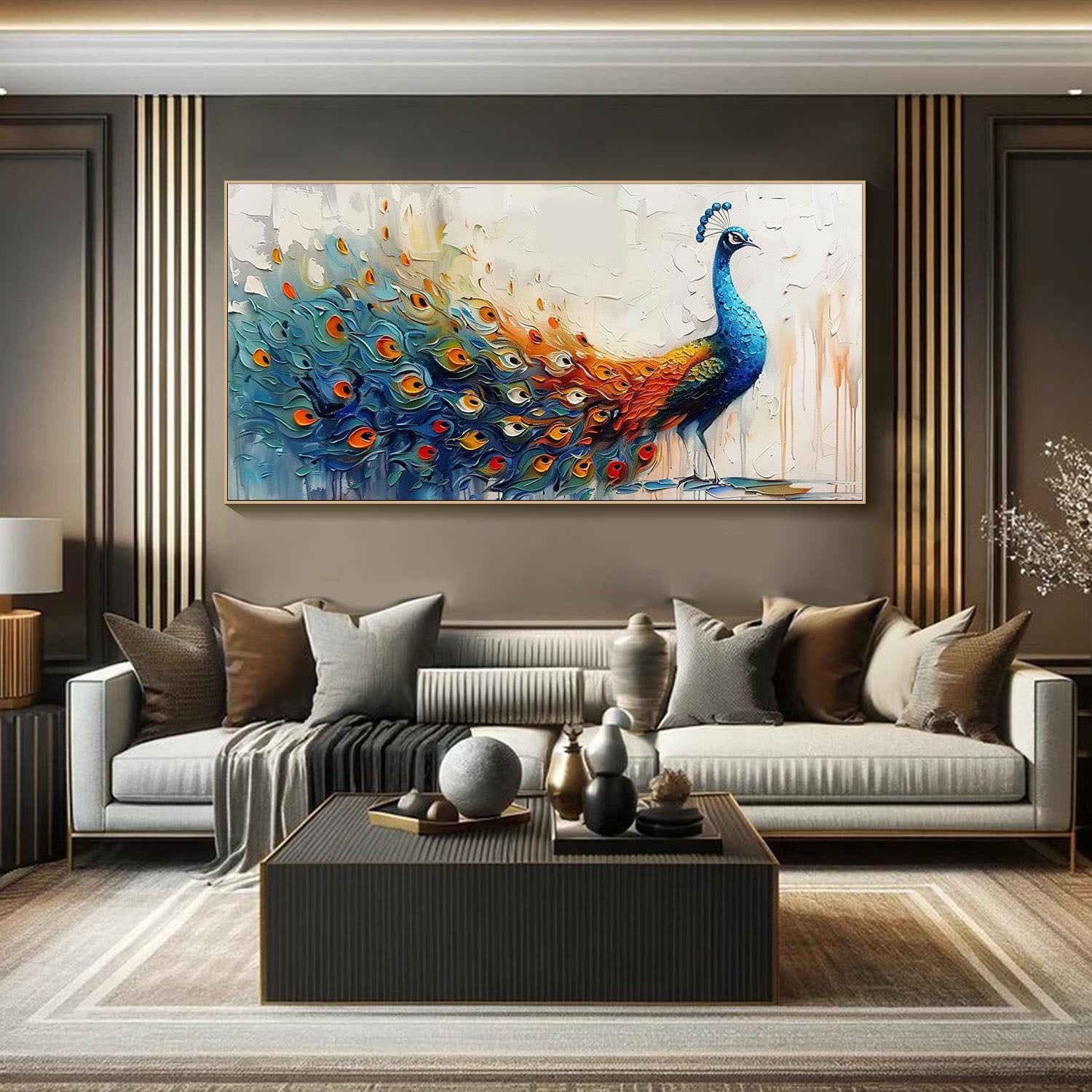 Abstract Style Peacock Wall Art with Rich Colors #TC 003