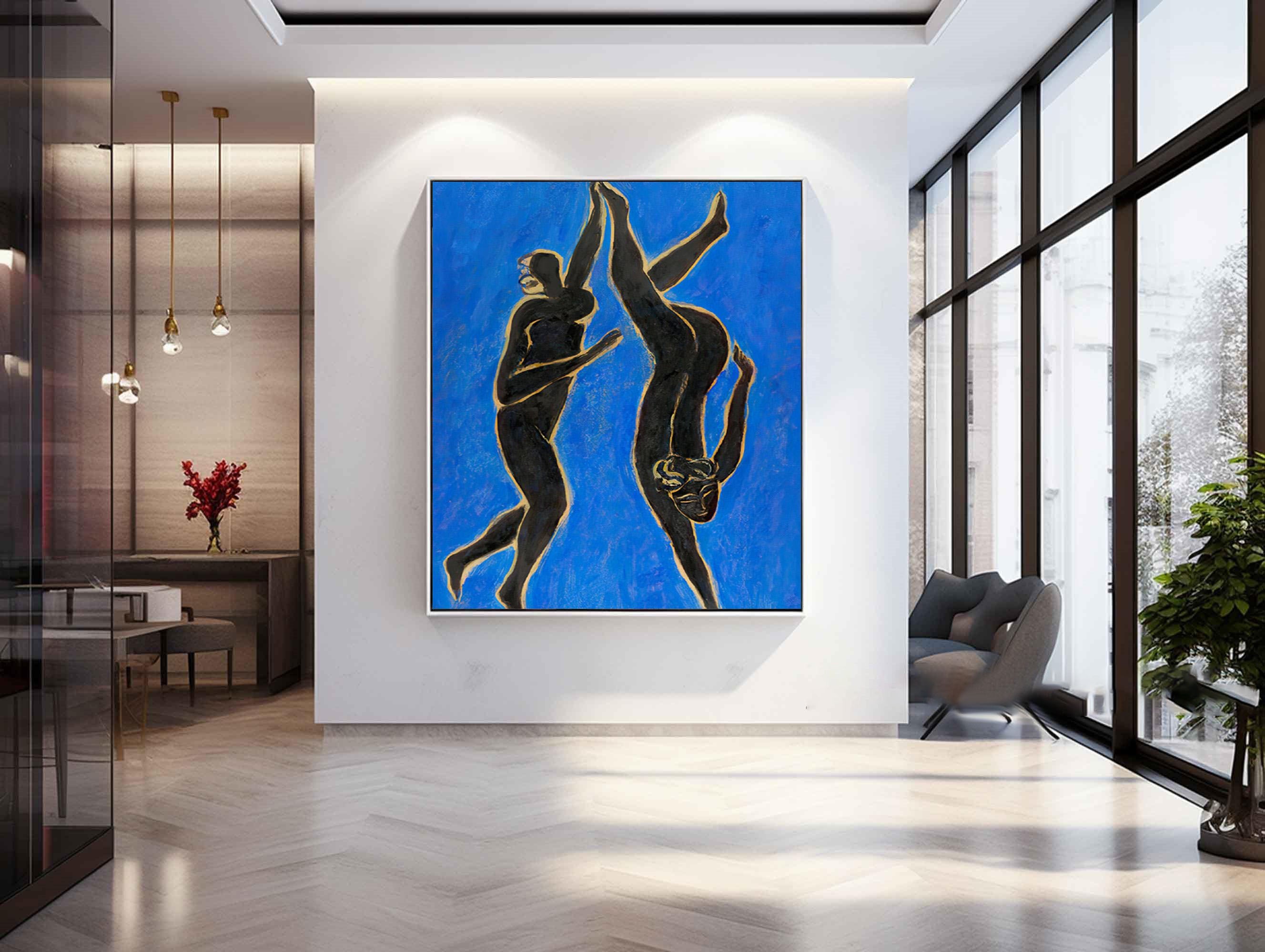 Vivid Blue Abstract Figure Art, Modern Decor #TB 059