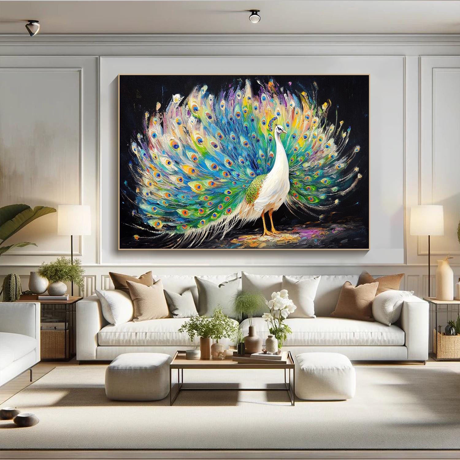 Stunning 3D Colorful Peacock Large Textured Oil Painting #ZZ 011