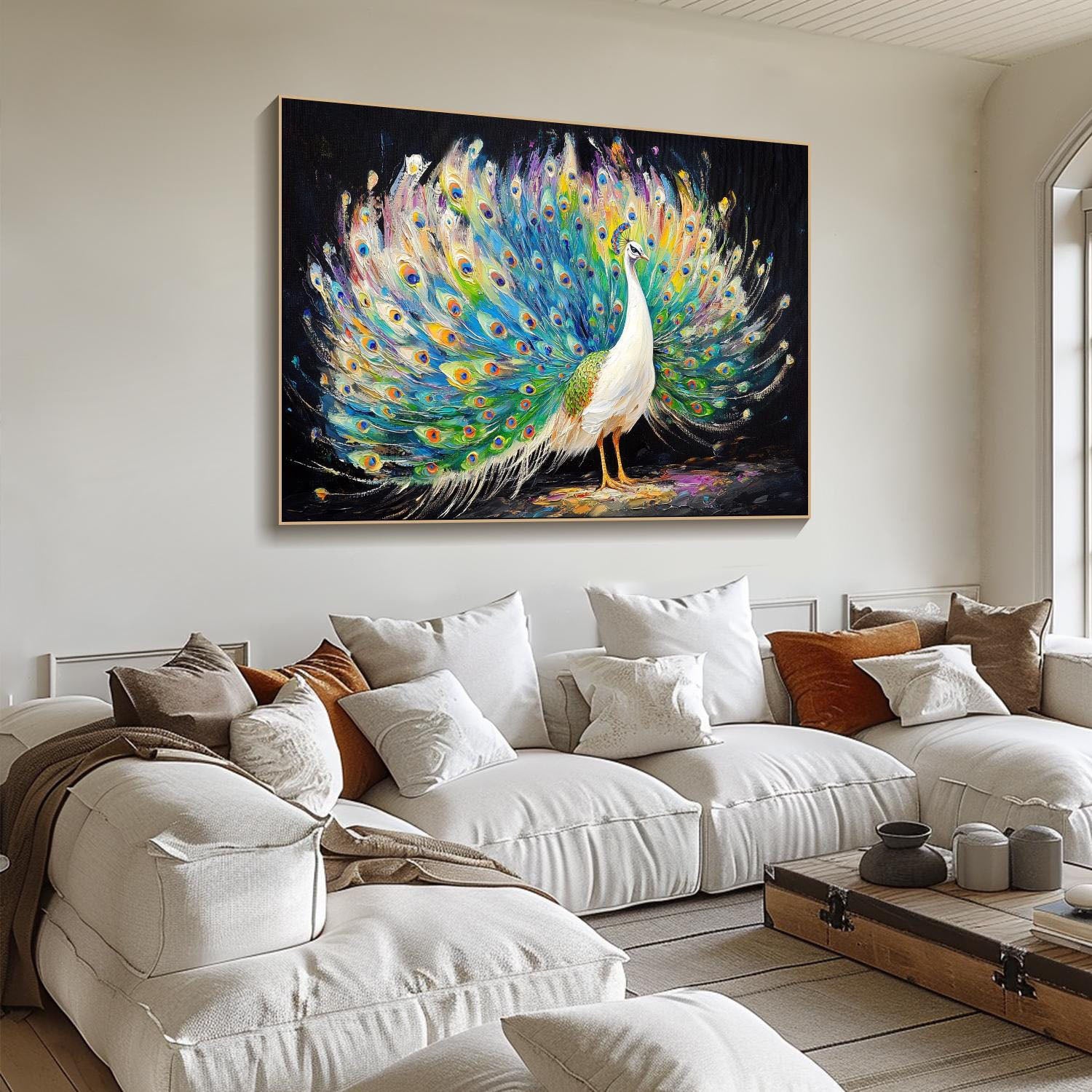Stunning 3D Colorful Peacock Large Textured Oil Painting #ZZ 011